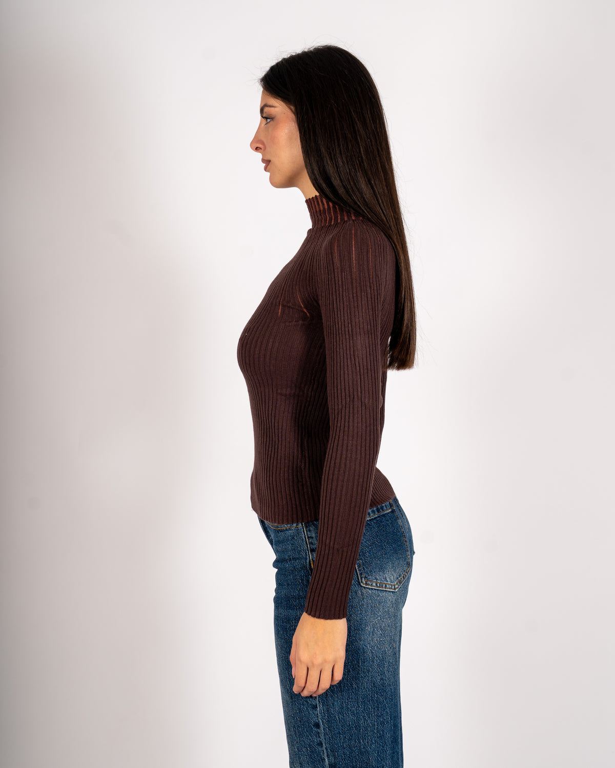 Maglia collo alto in mano viscosa dettaglio in rete - Alvara