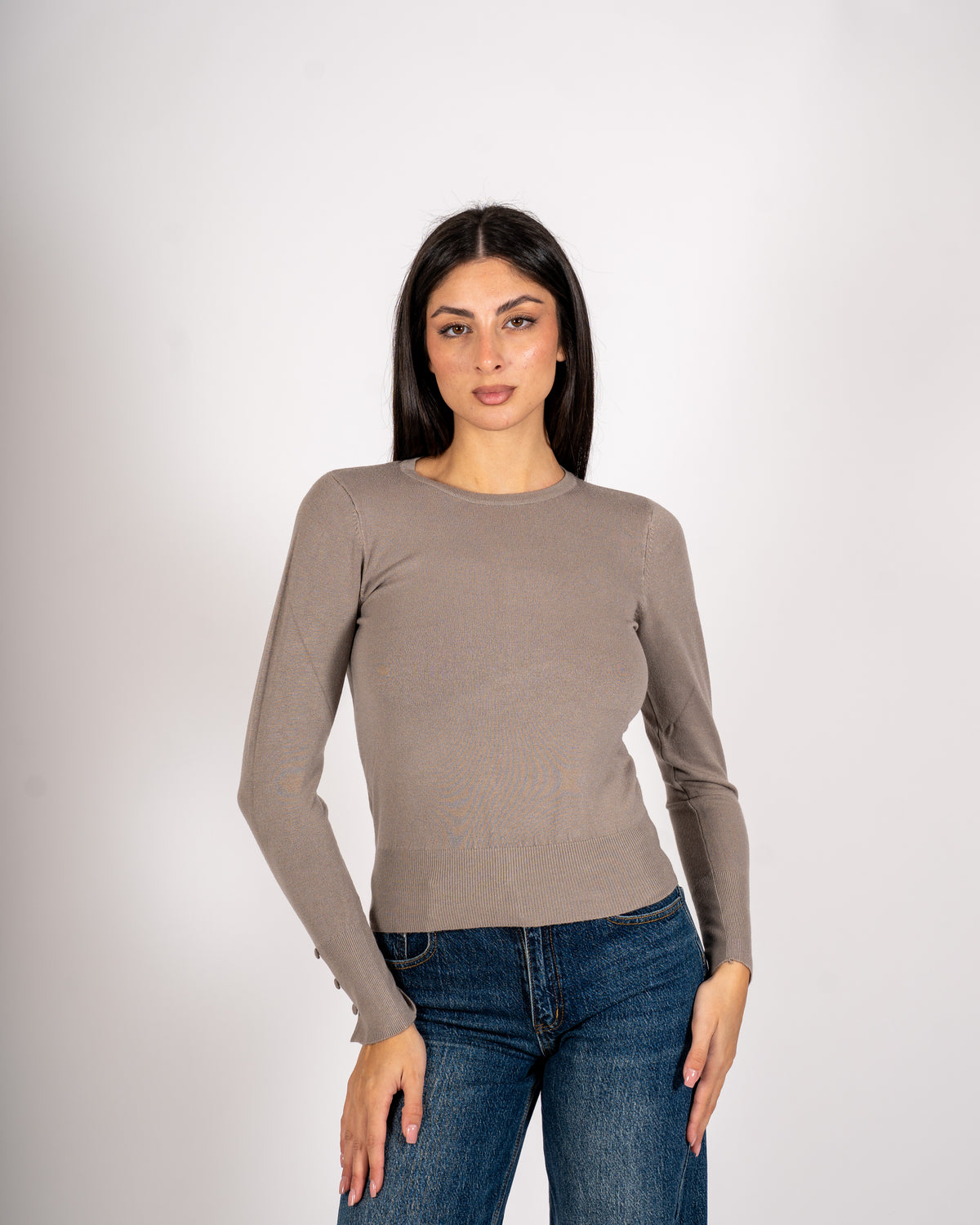 Maglia girocollo slim fit in mano viscosa - Canapa