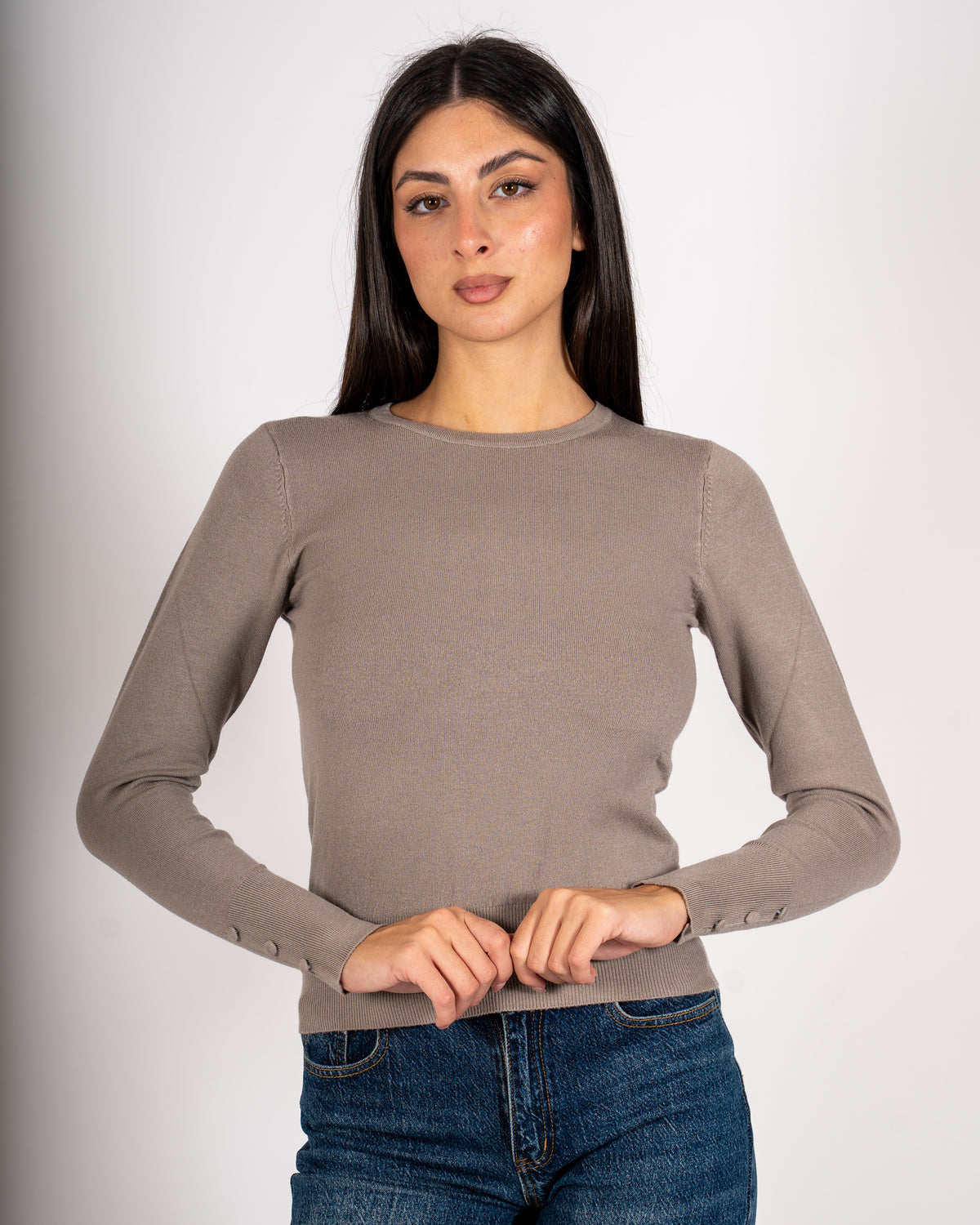 Maglia girocollo slim fit in mano viscosa - Canapa