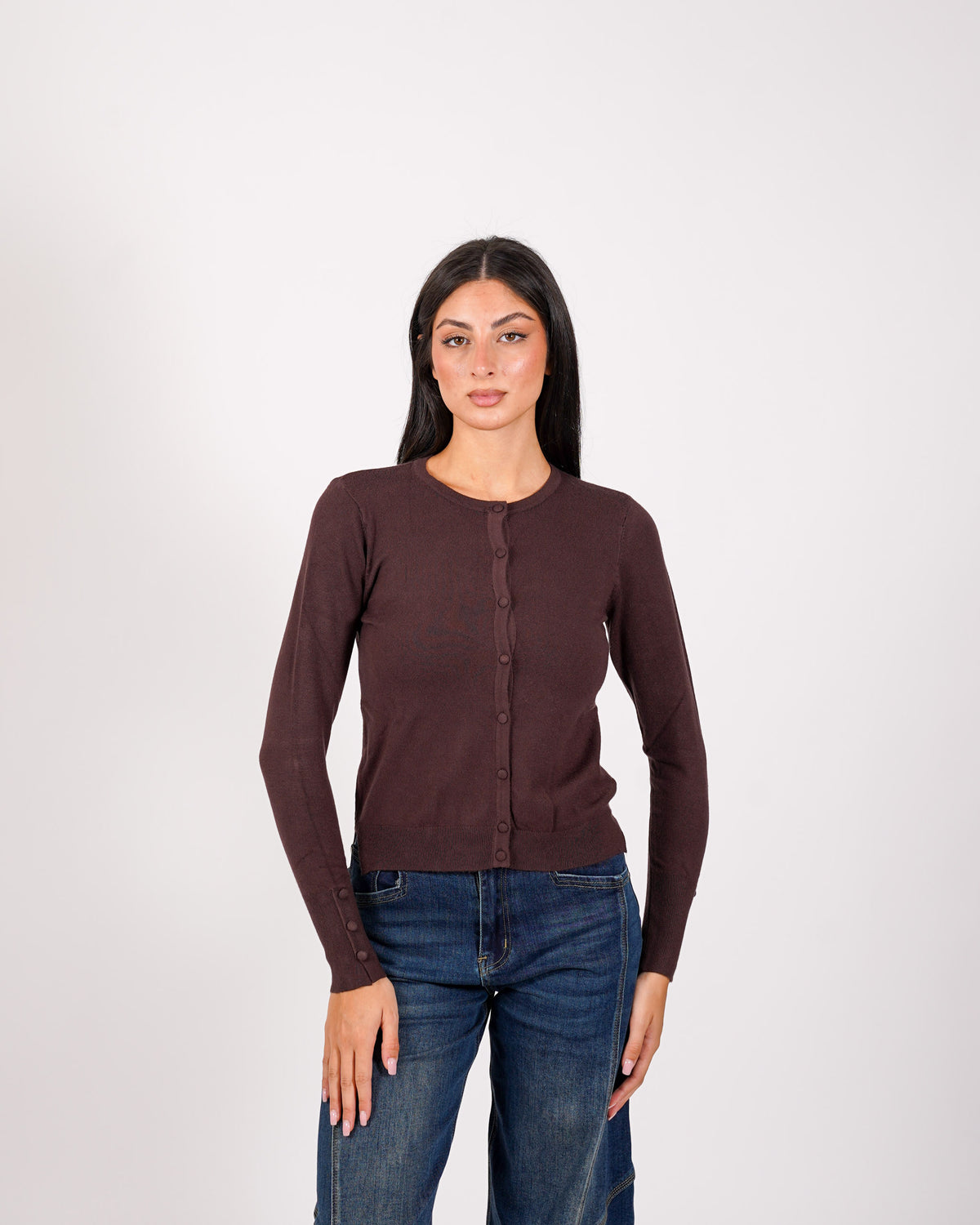 Cardigan in maglia con bottoni tono su tono - Miglio