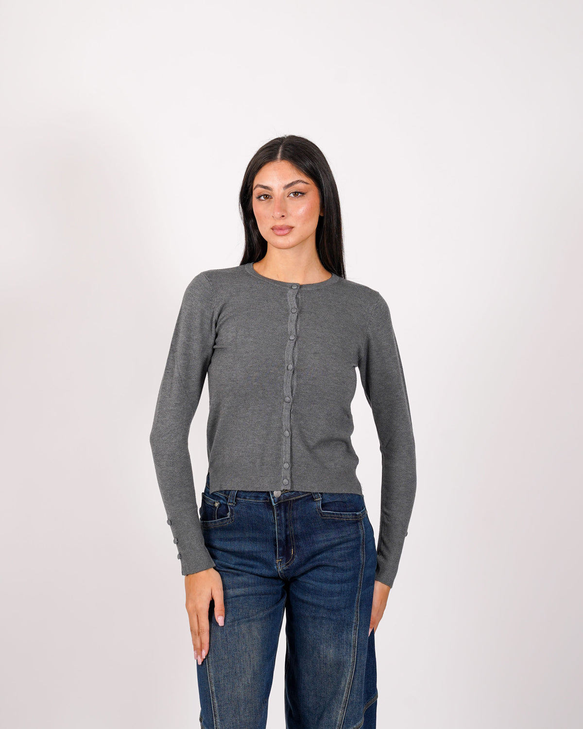 Cardigan in maglia con bottoni tono su tono - Miglio