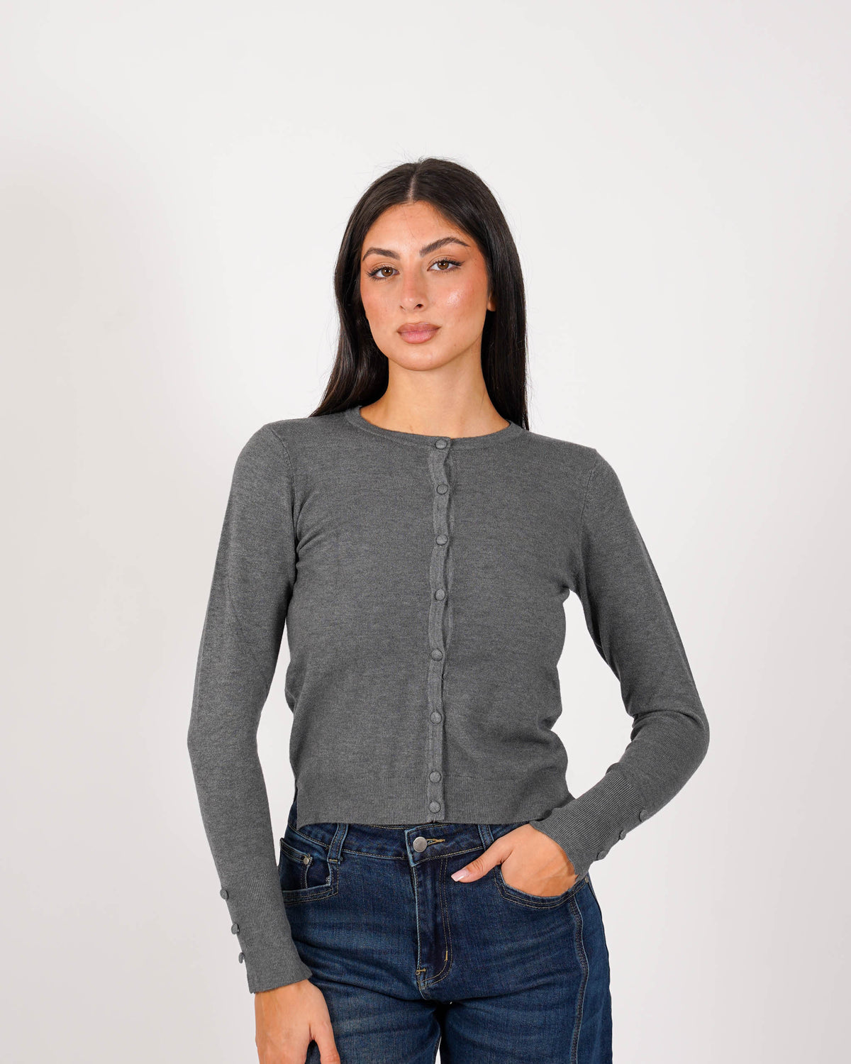 Cardigan in maglia con bottoni tono su tono - Miglio