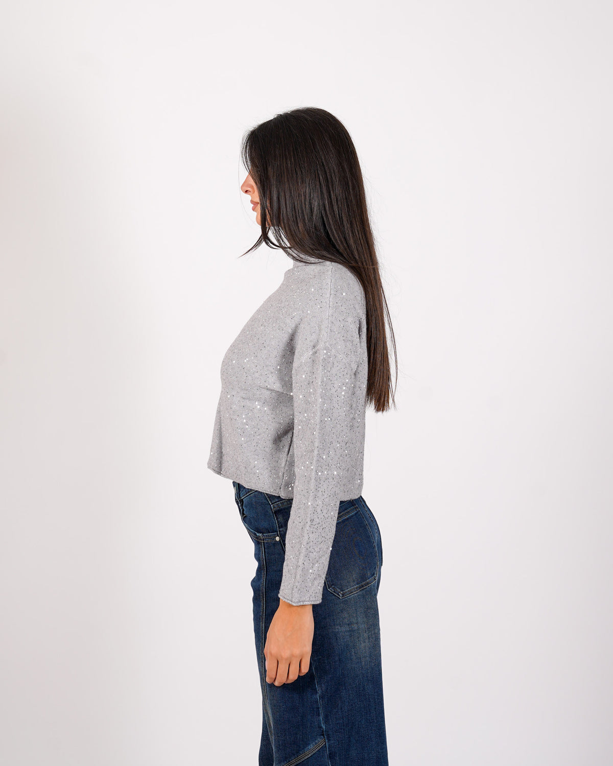 Maglia collo alto in mano viscosa con dettagli lurex - Romagnola