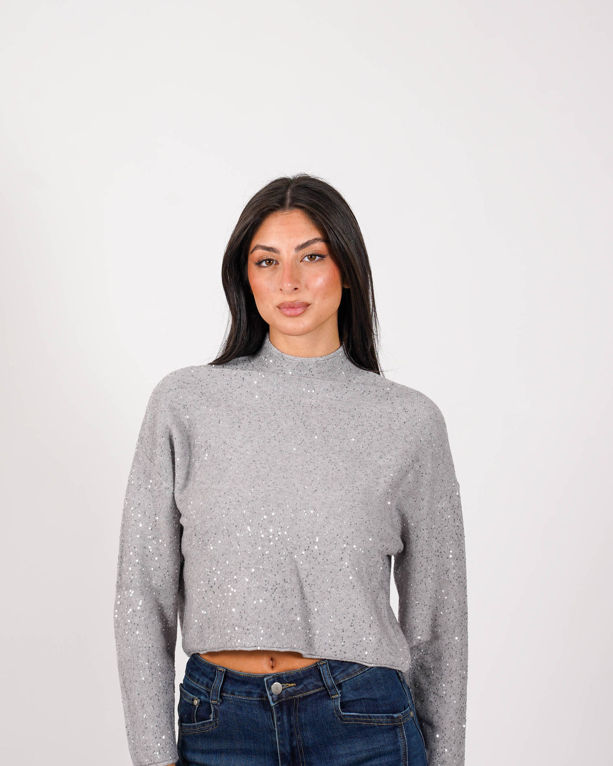 Maglia collo alto in mano viscosa con dettagli lurex - Romagnola