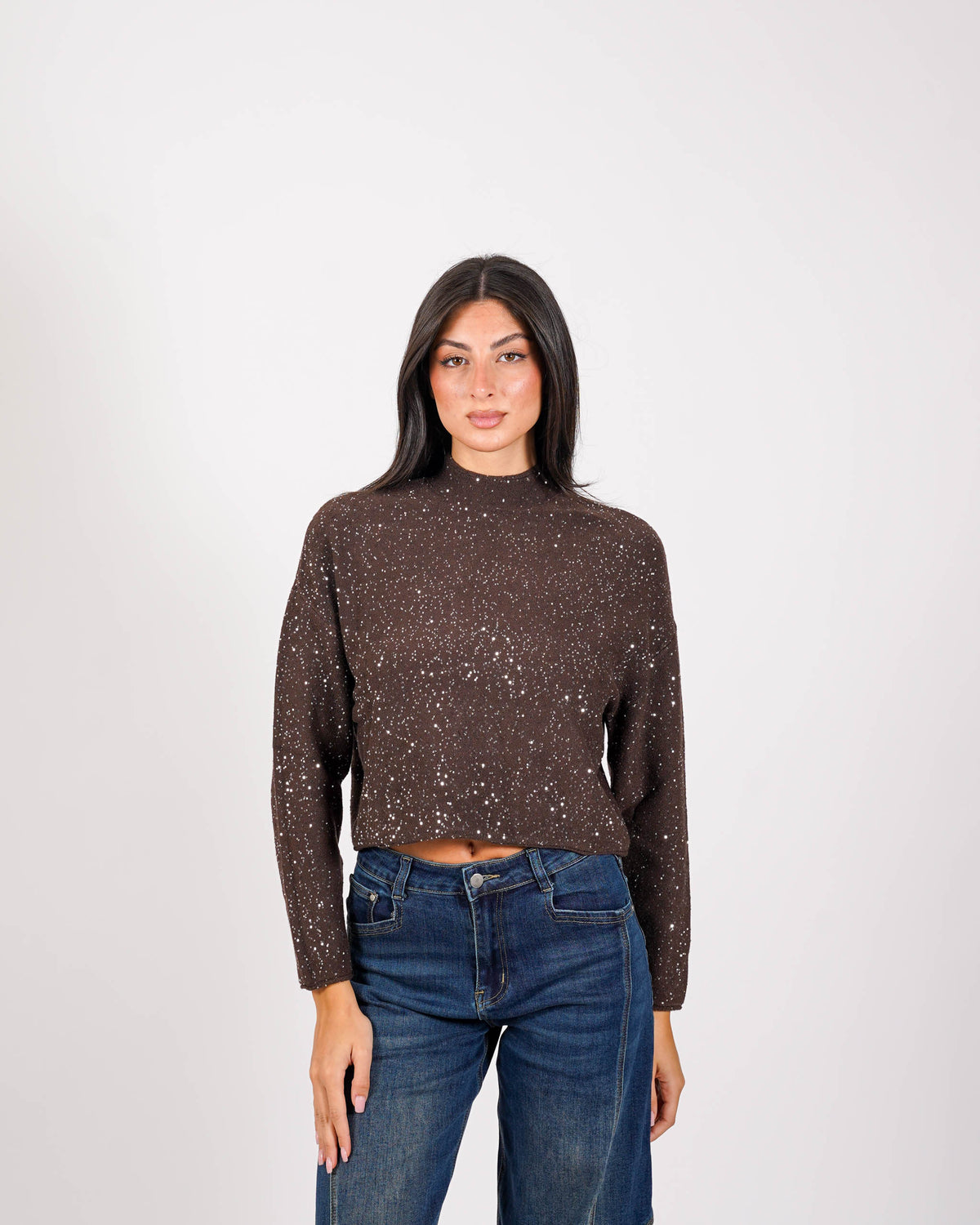 Maglia collo alto in mano viscosa con dettagli lurex - Romagnola