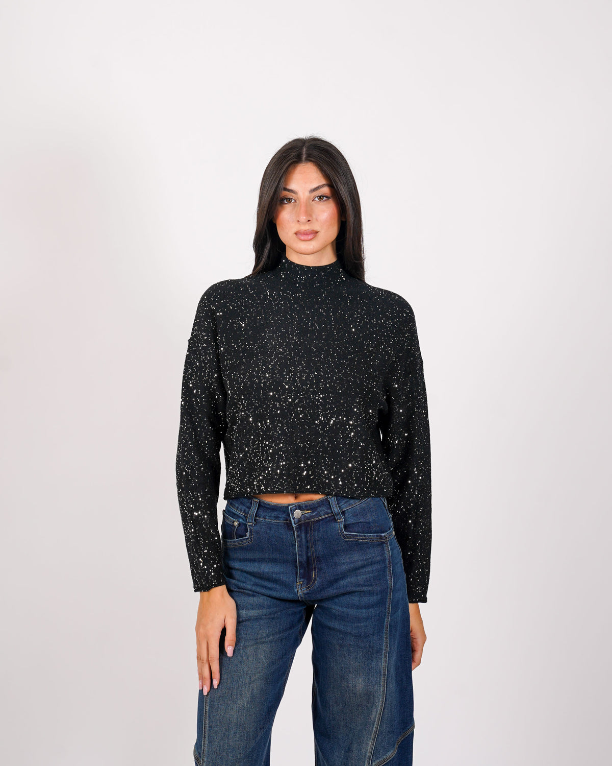 Maglia collo alto in mano viscosa con dettagli lurex - Romagnola