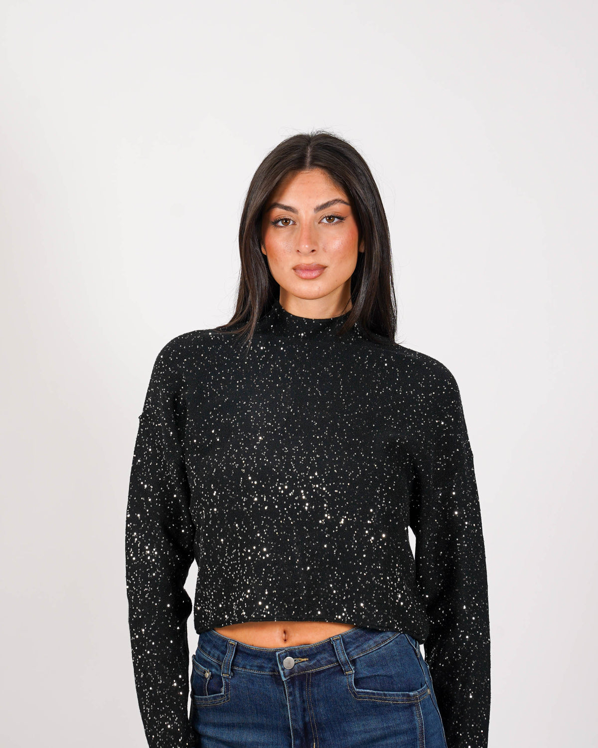 Maglia collo alto in mano viscosa con dettagli lurex - Romagnola