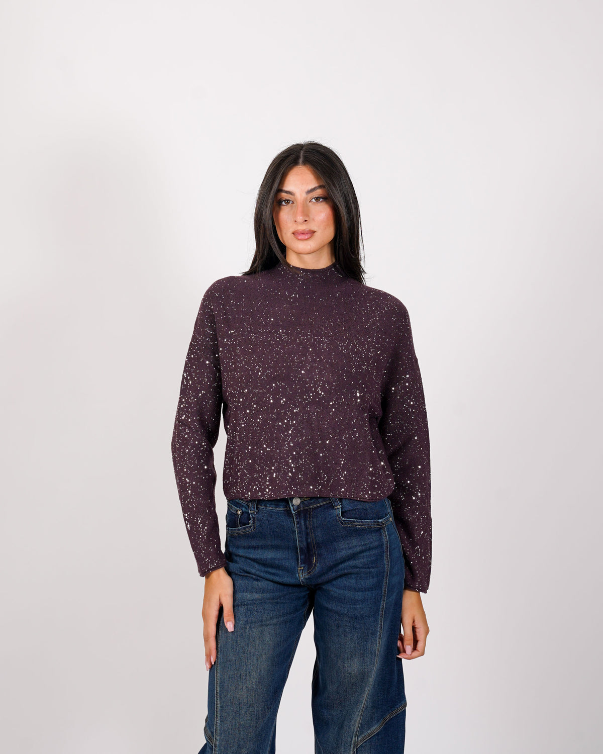 Maglia collo alto in mano viscosa con dettagli lurex - Romagnola