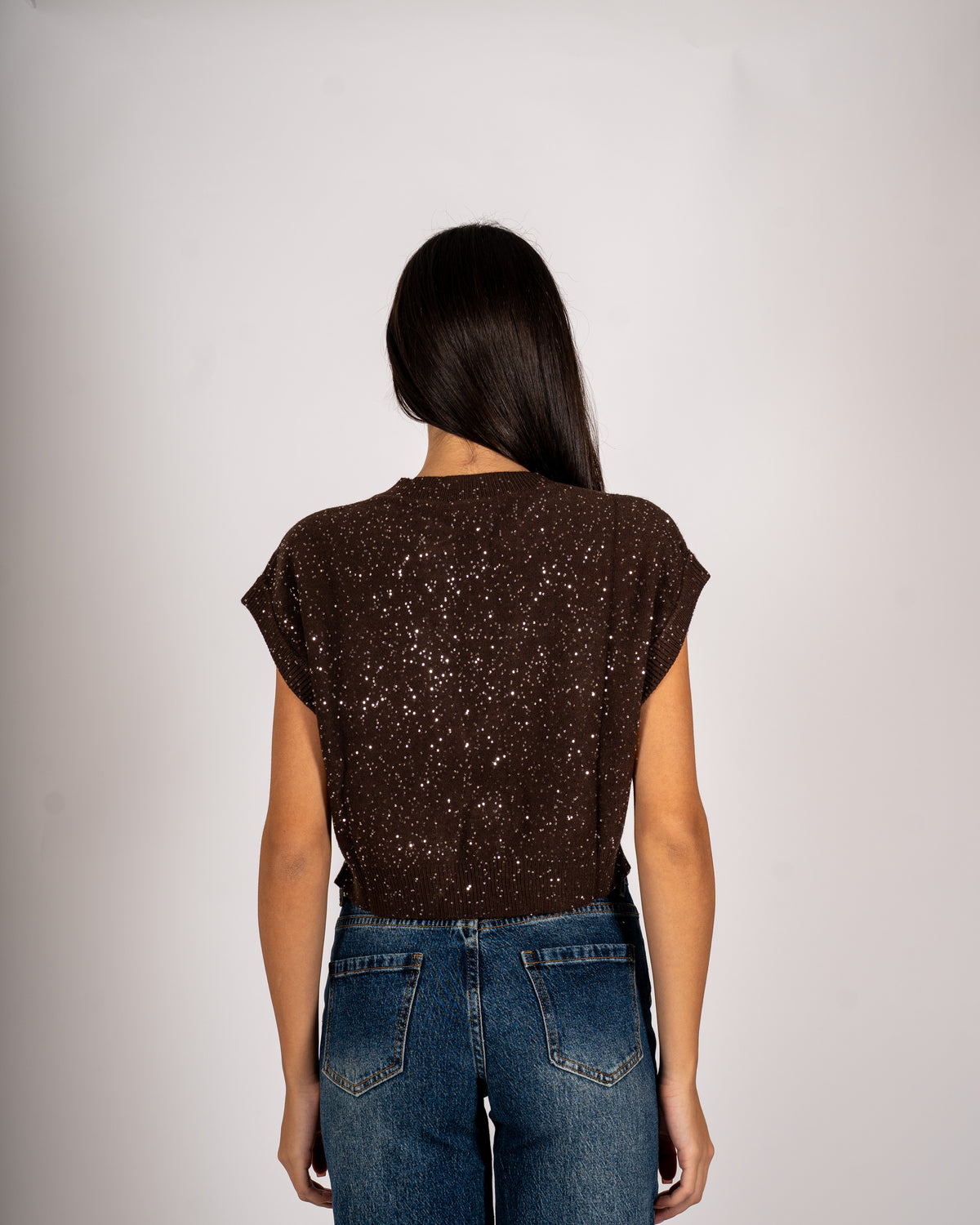 Maglia girocollo cropped full paillettes - Veneta