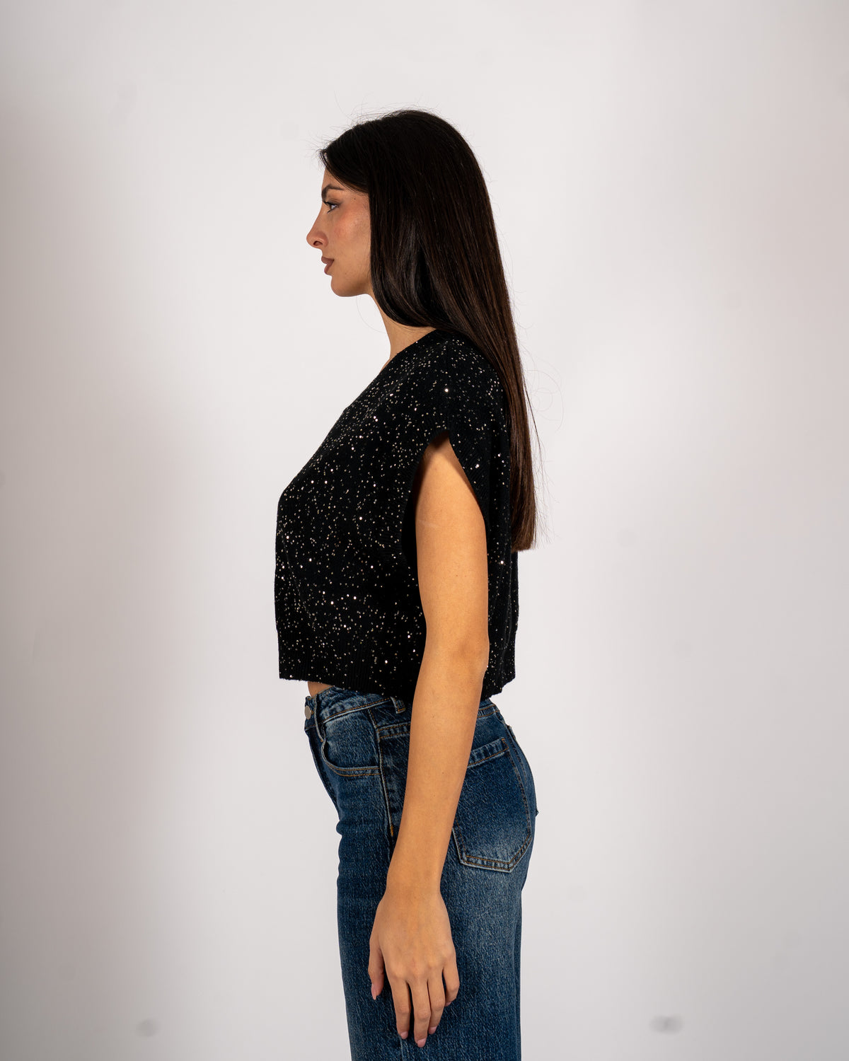 Maglia girocollo cropped full paillettes - Veneta