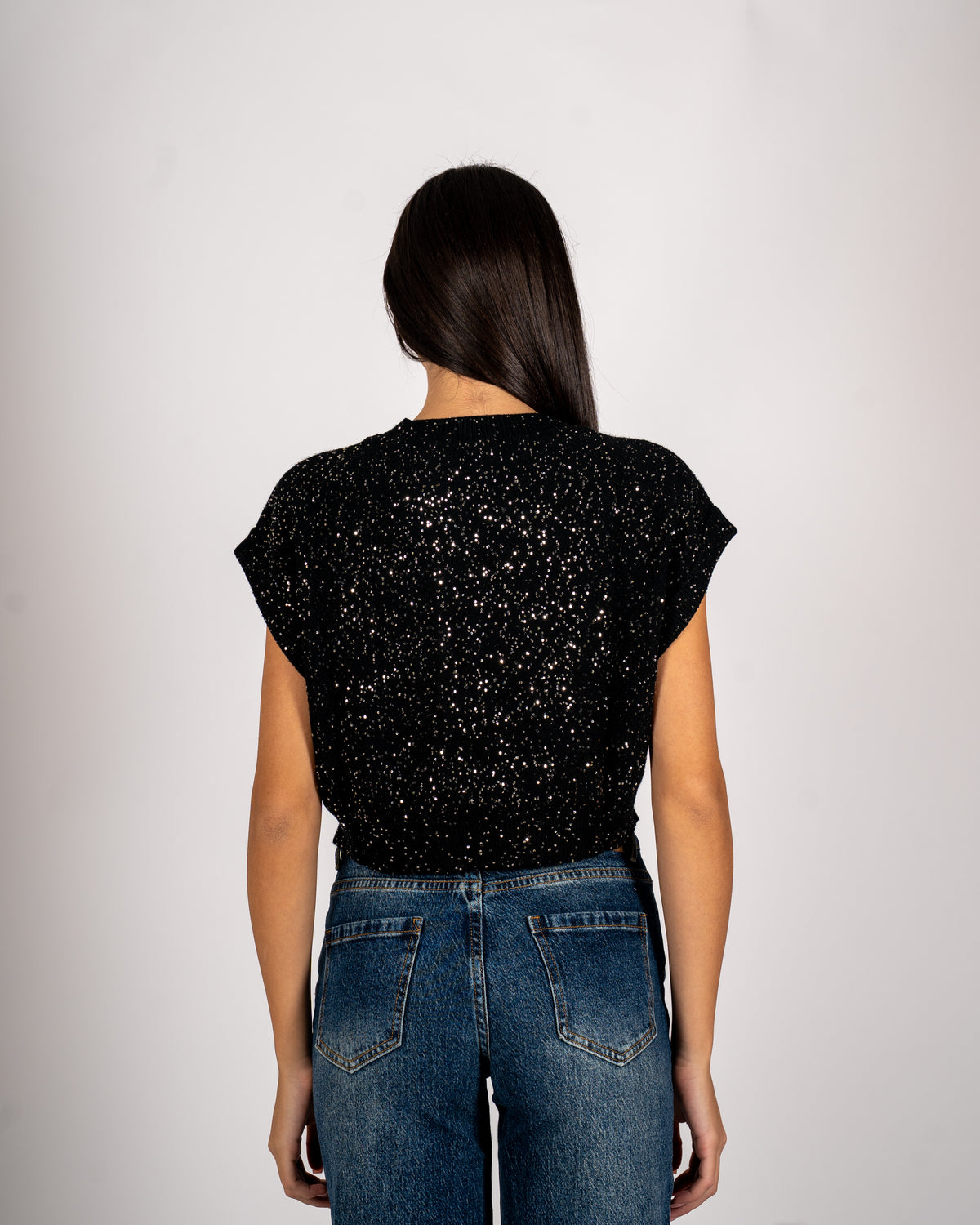 Maglia girocollo cropped full paillettes - Veneta