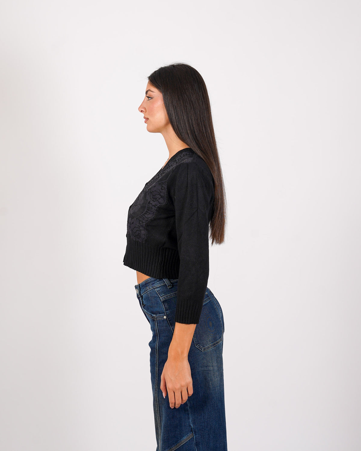 Cardigan in maglia con ricamo macramè - Sicula