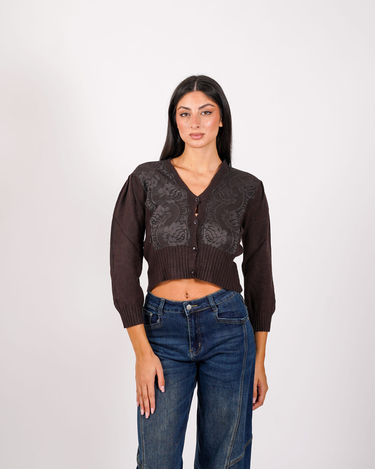 Cardigan in maglia con ricamo macramè - Sicula