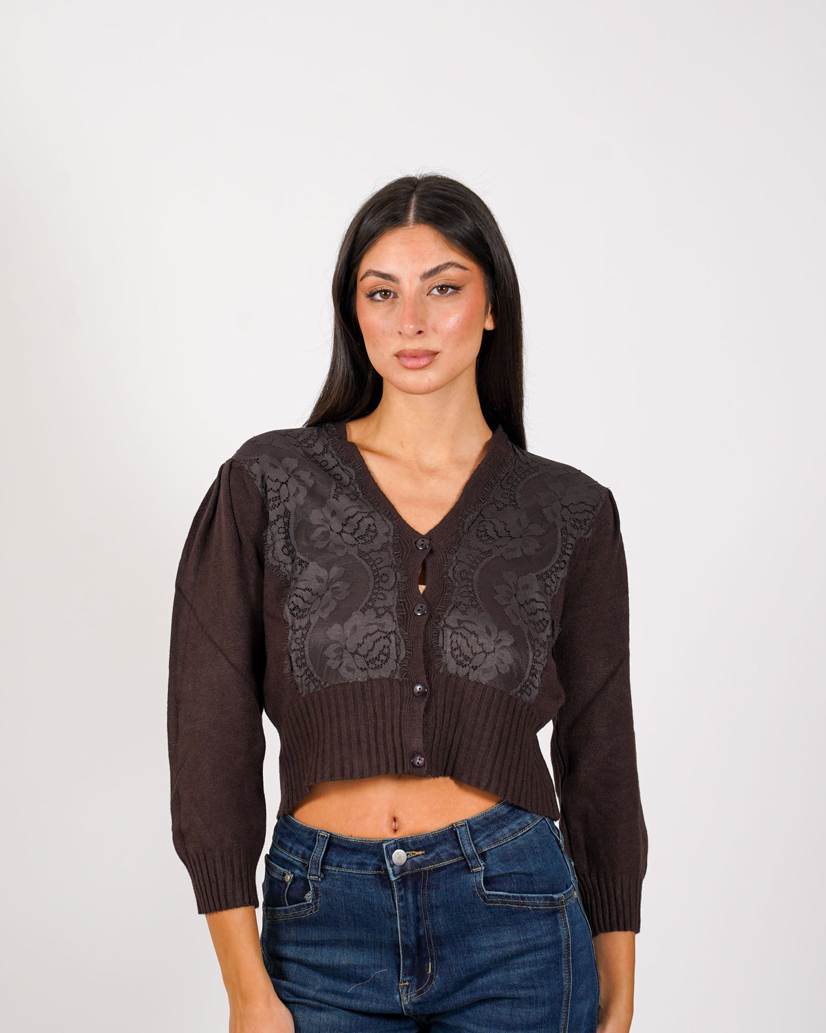 Cardigan in maglia con ricamo macramè - Sicula