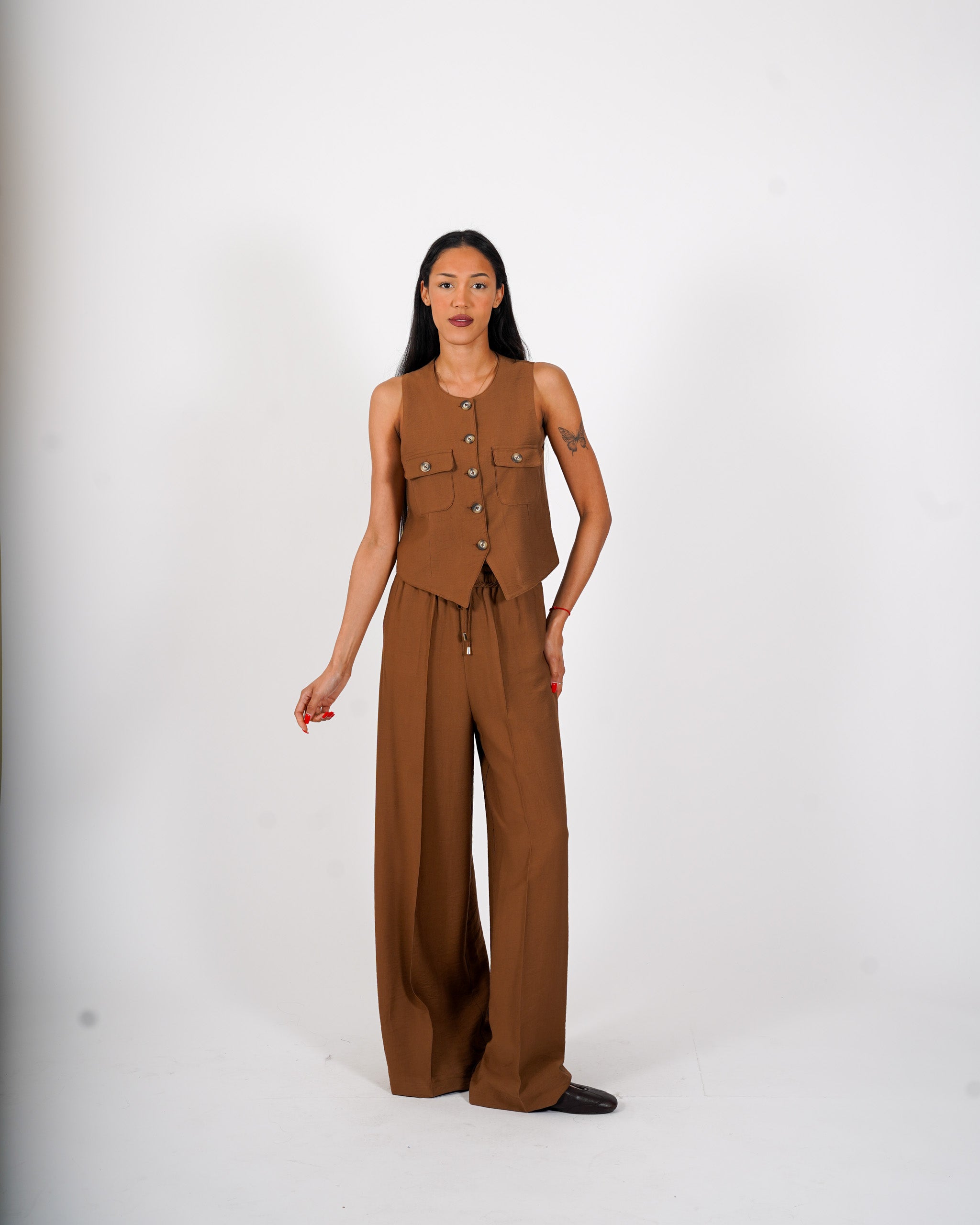 Coordinato gilet monopetto e pantalone regular fit - Calinda