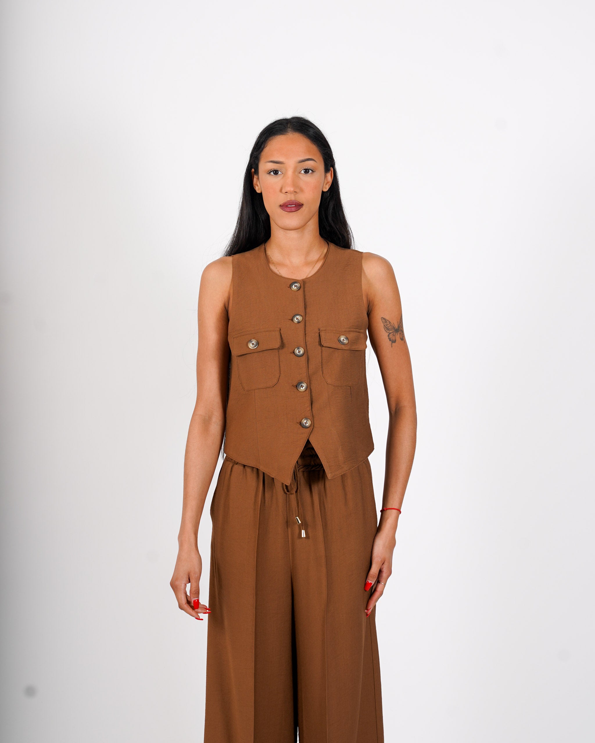 Coordinato gilet monopetto e pantalone regular fit - Calinda