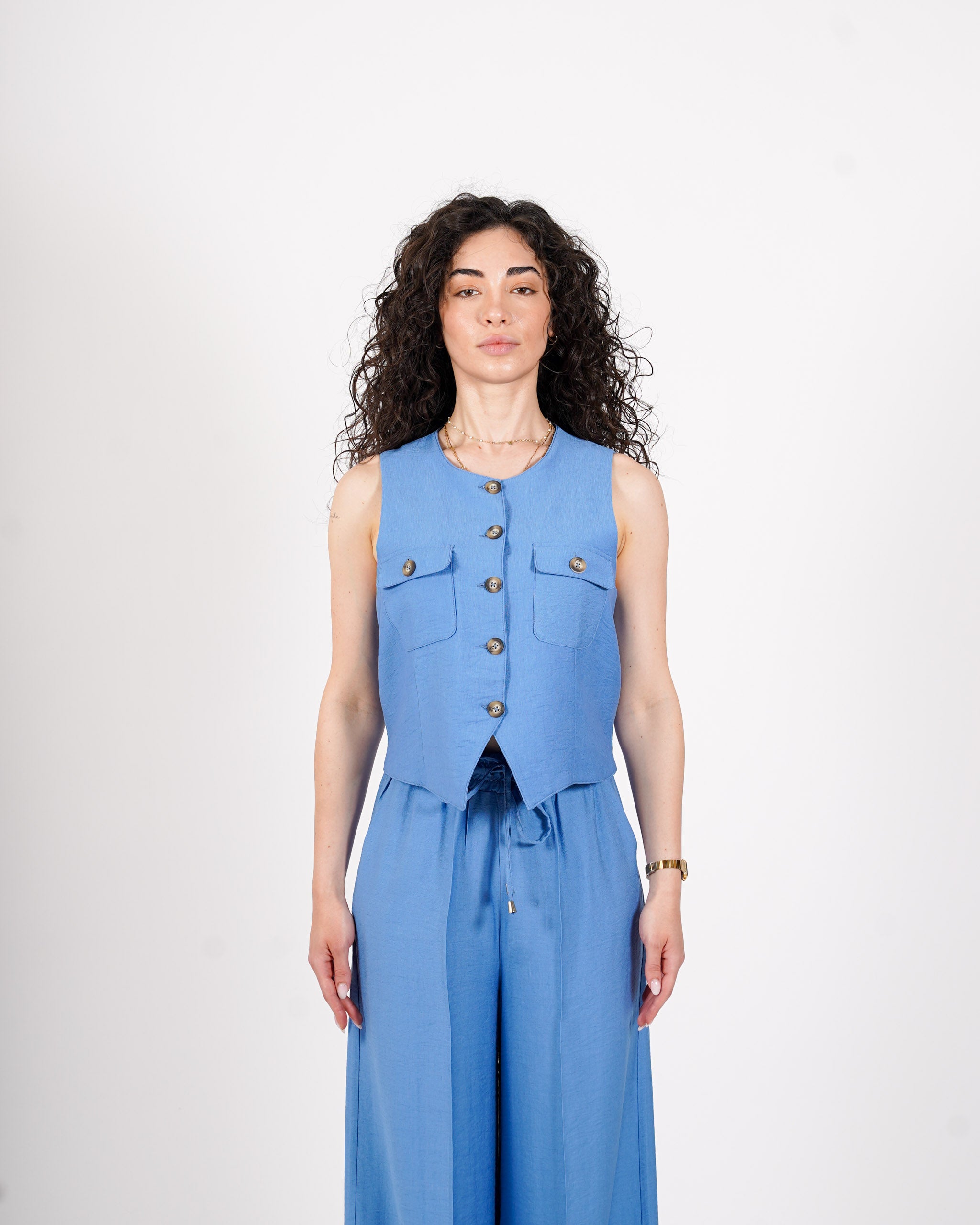 Coordinato gilet monopetto e pantalone regular fit - Calinda