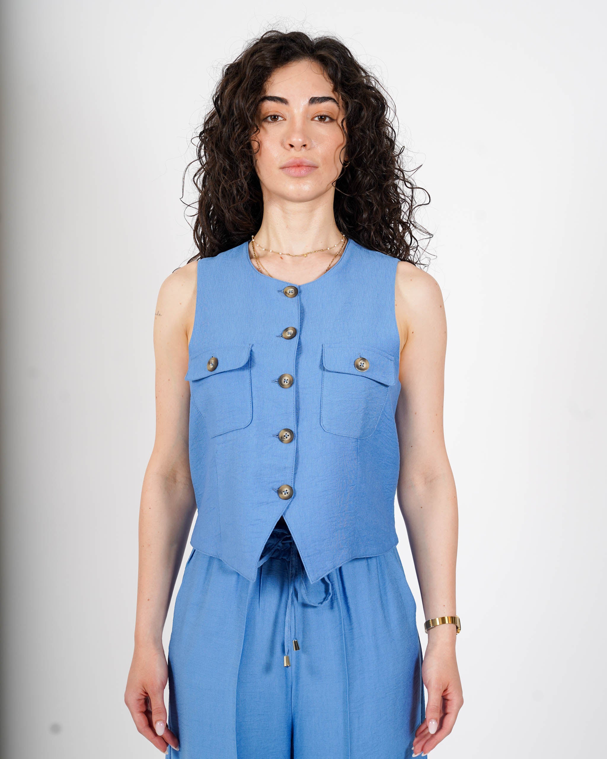 Coordinato gilet monopetto e pantalone regular fit - Calinda
