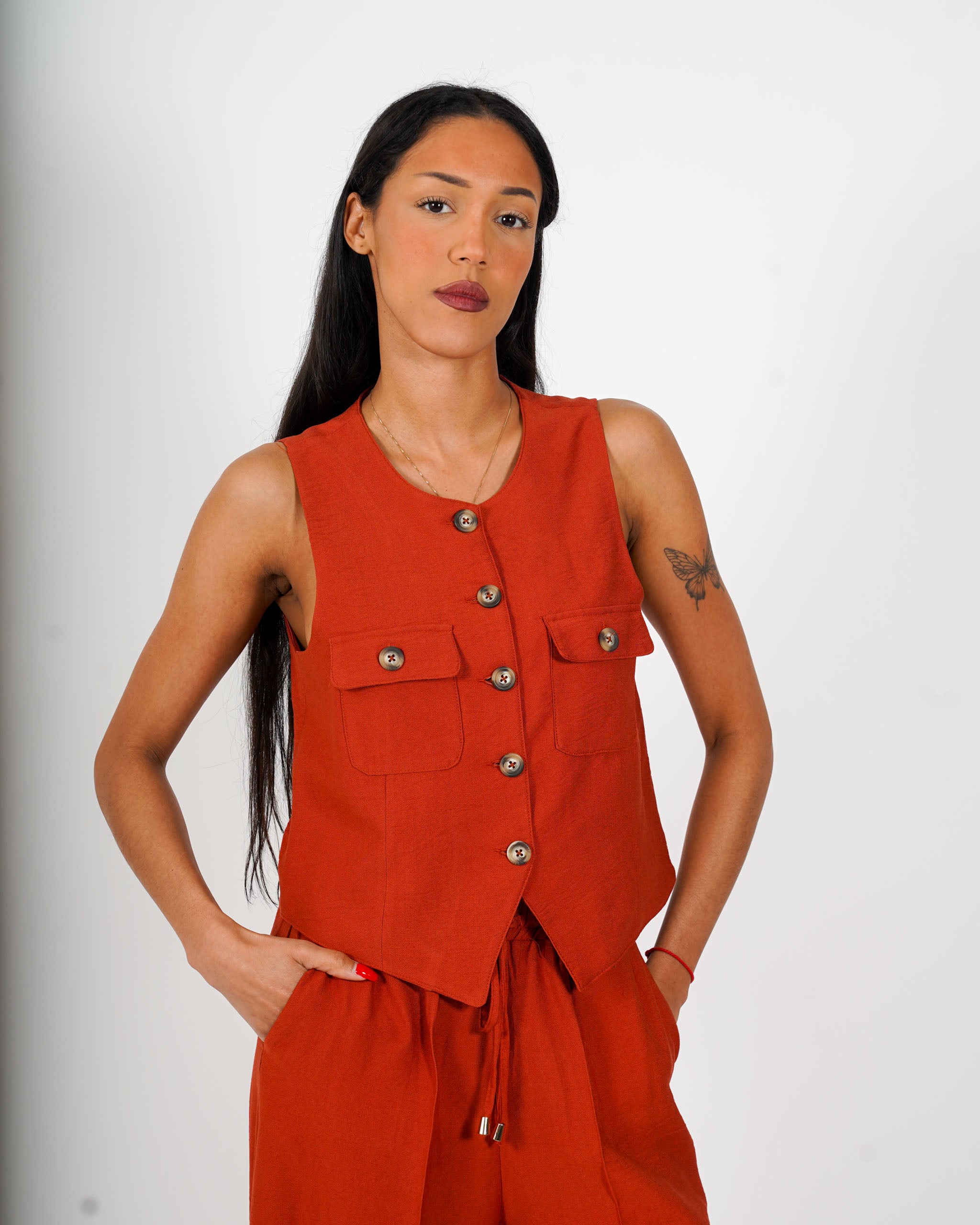 Coordinato gilet monopetto e pantalone regular fit - Calinda