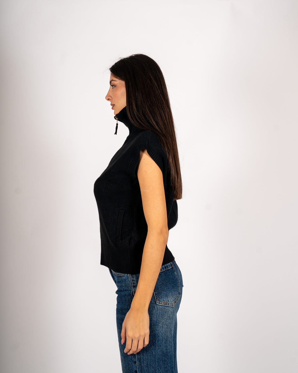Gilet a costa con zip in mano viscosa - Turbata