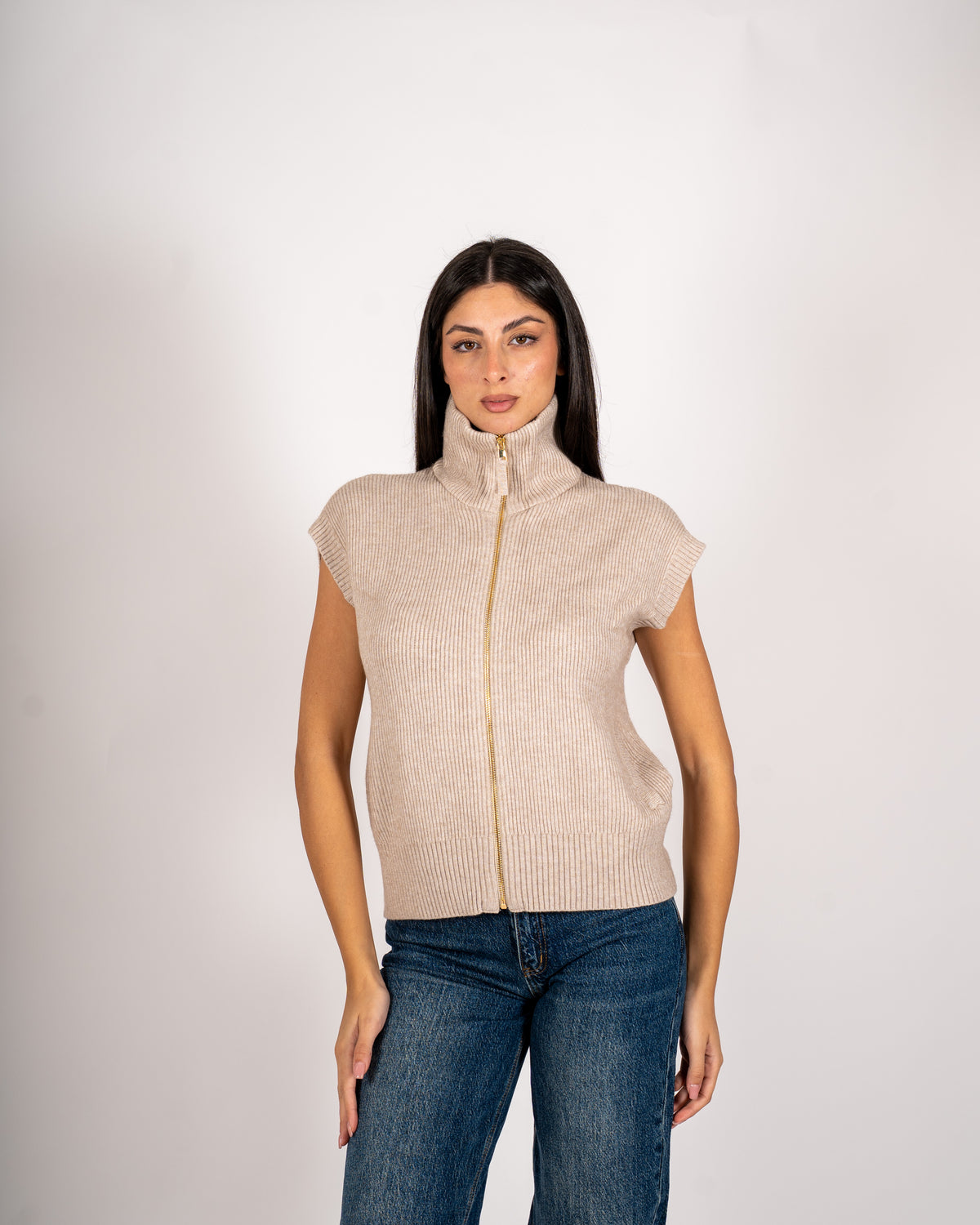 Gilet a costa con zip in mano viscosa - Turbata