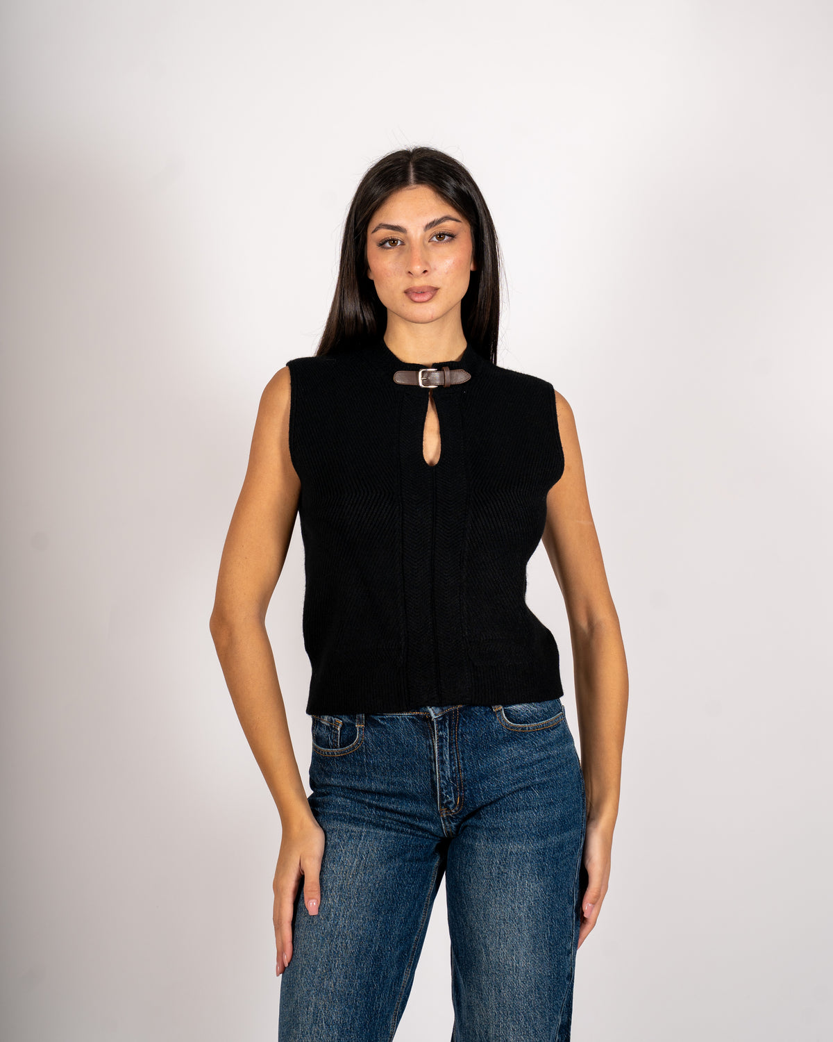 Gilet a costa con fibia in contrasto in mano viscosa - Tranquilla