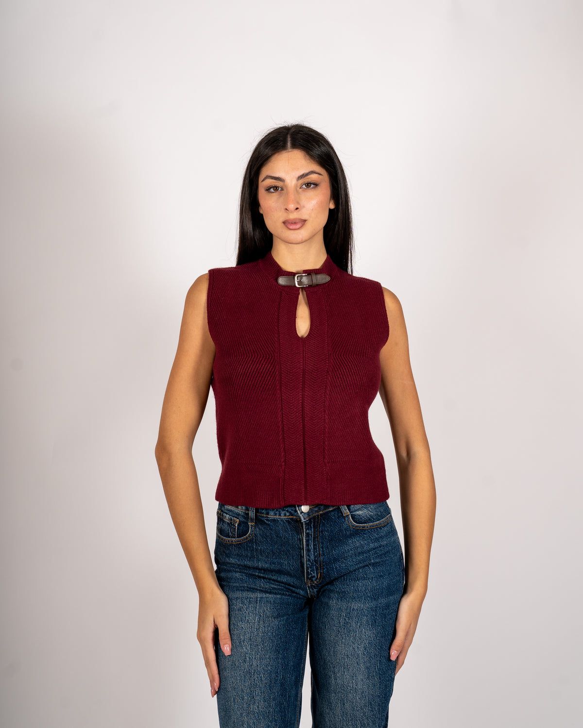 Gilet a costa con fibia in contrasto in mano viscosa - Tranquilla