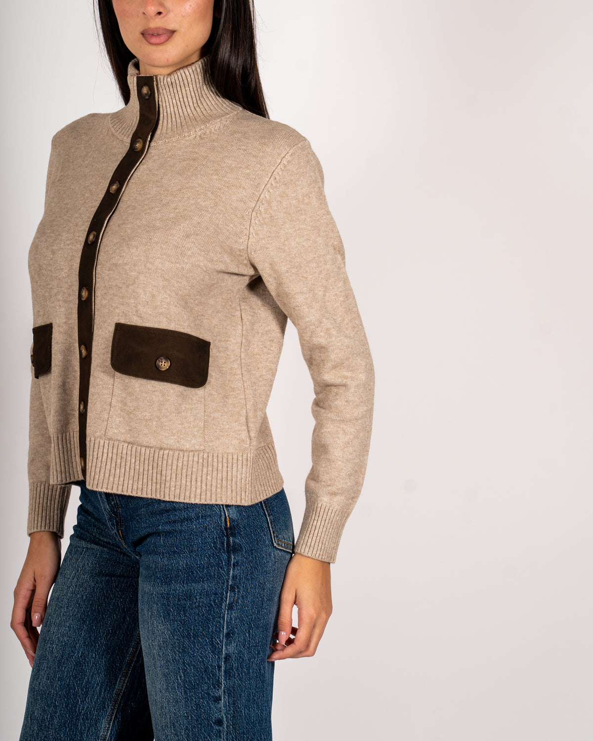 Cardigan in maglia con profilo in contrasto - Rubata