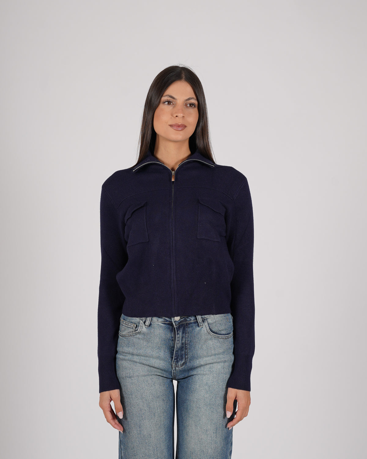 Cardigan slim con zip e tasche frontali - Docile
