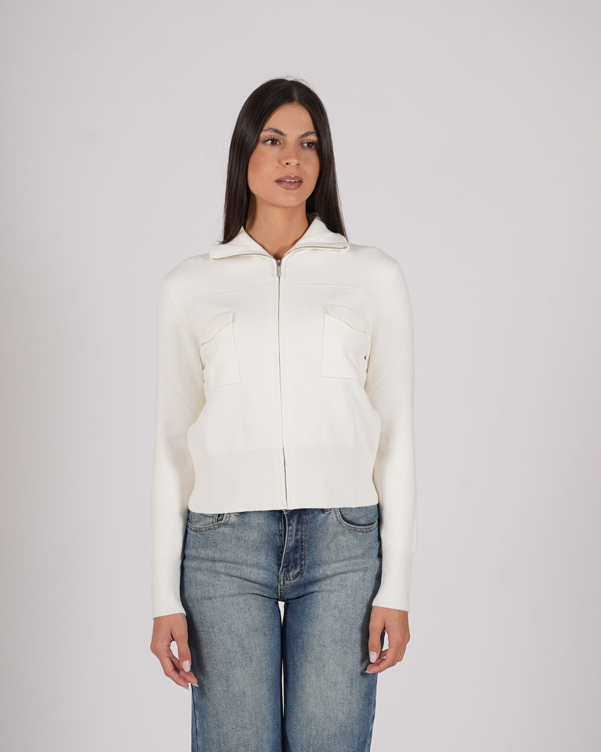 Cardigan slim con zip e tasche frontali - Docile