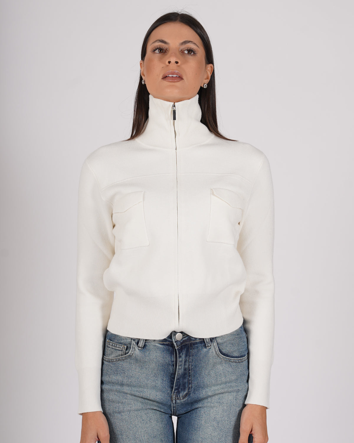 Cardigan slim con zip e tasche frontali - Docile