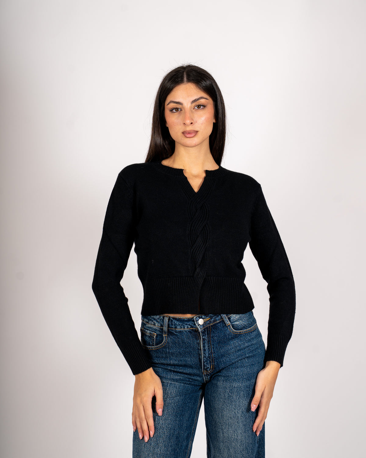 Maglia con dettaglio treccia frontale - Delicata