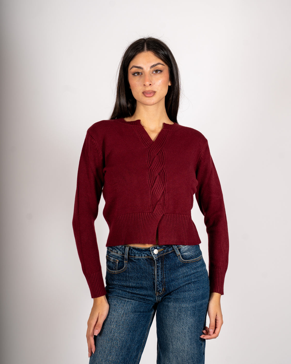 Maglia con dettaglio treccia frontale - Delicata