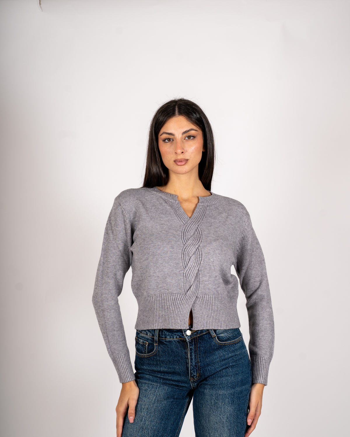 Maglia con dettaglio treccia frontale - Delicata