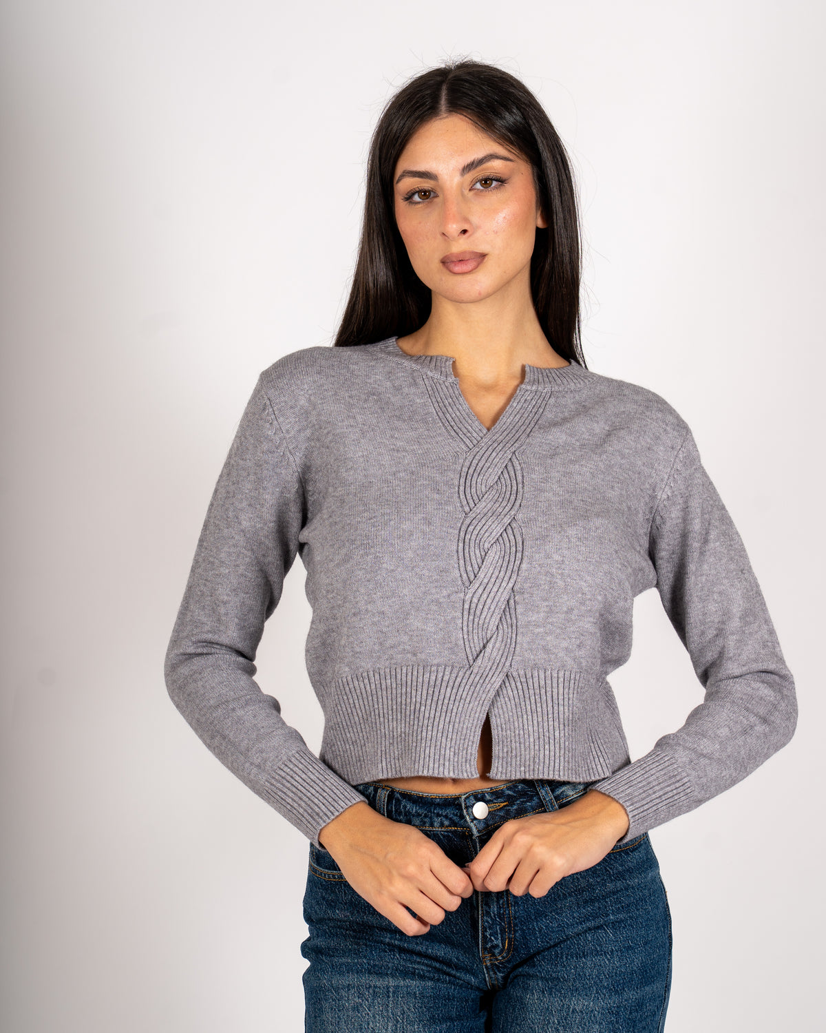 Maglia con dettaglio treccia frontale - Delicata
