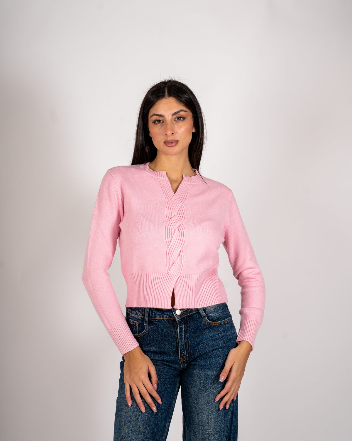 Maglia con dettaglio treccia frontale - Delicata