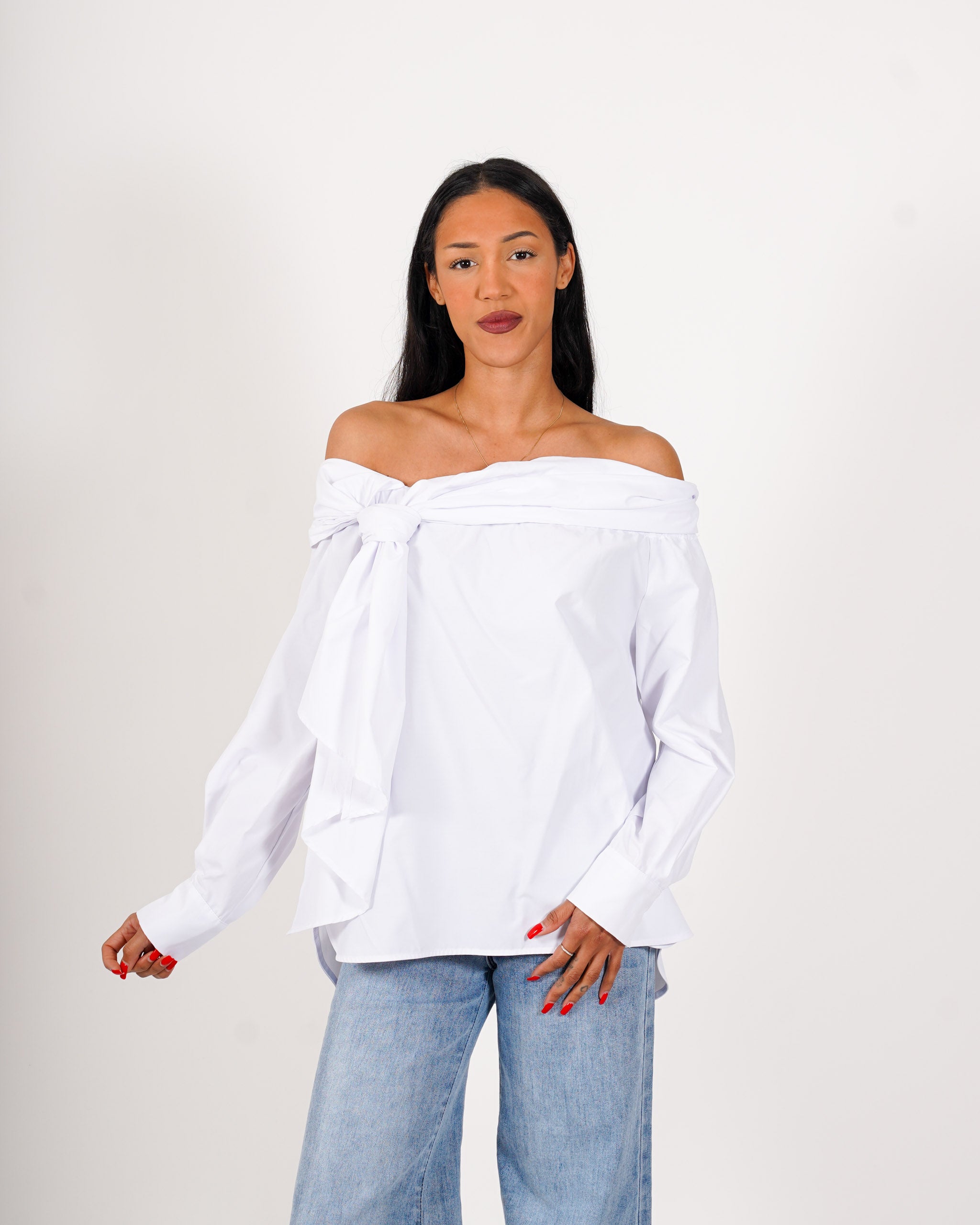 Blusa scollo a barca con nodo - Tragica