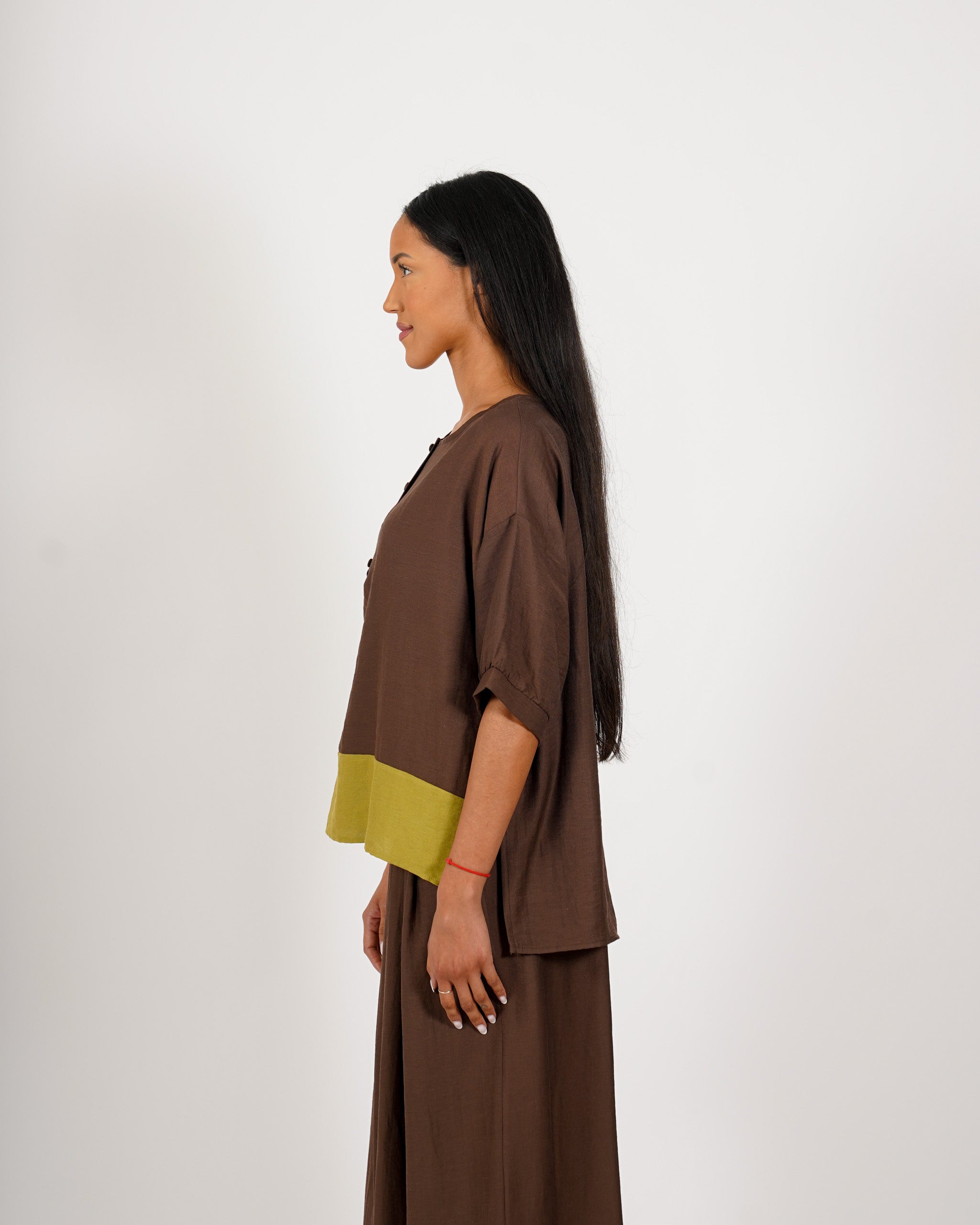 Blusa con fondo in contrasto in lino - Supina