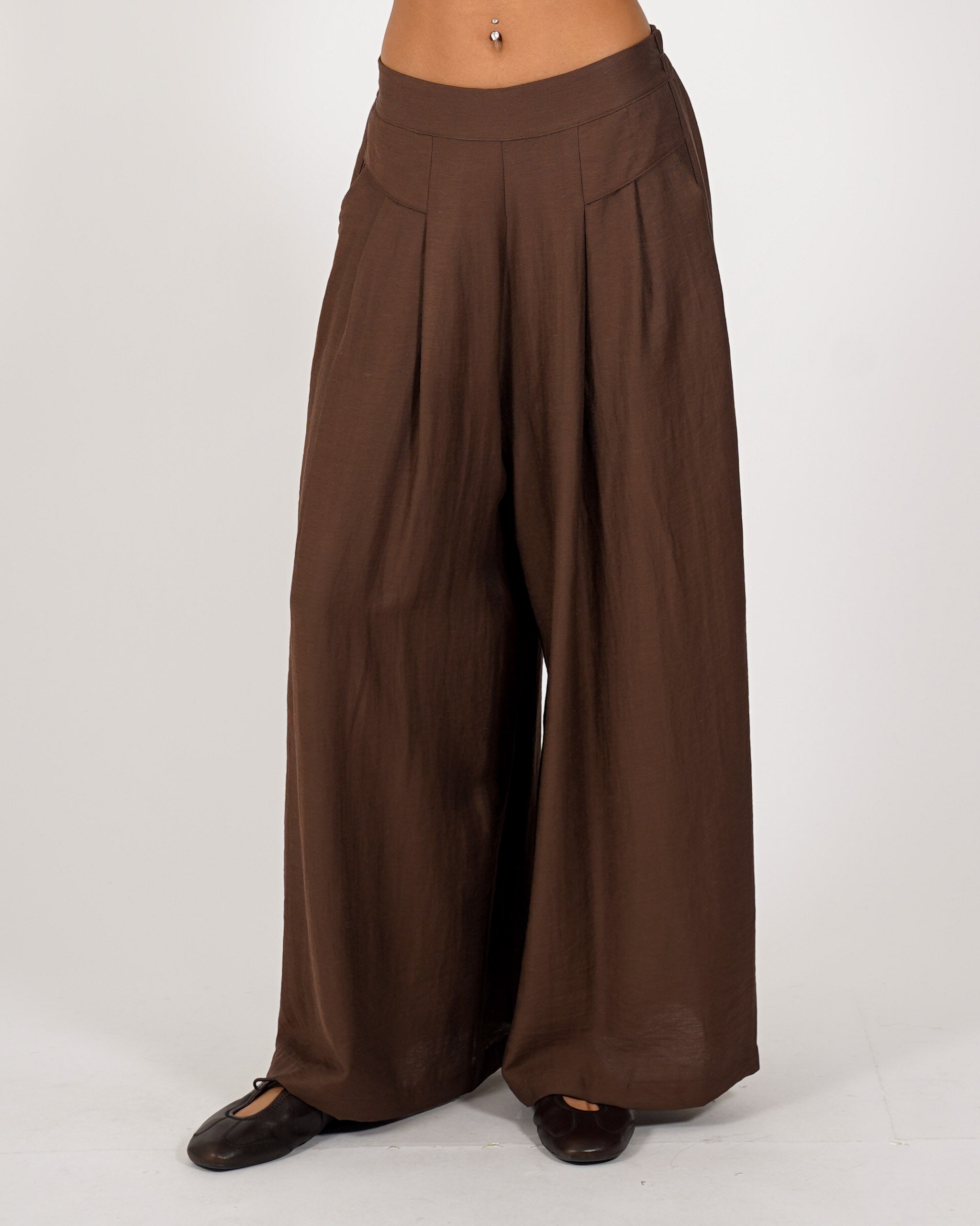 Pantaloni con baschina e gamba larga in lino - Fidata