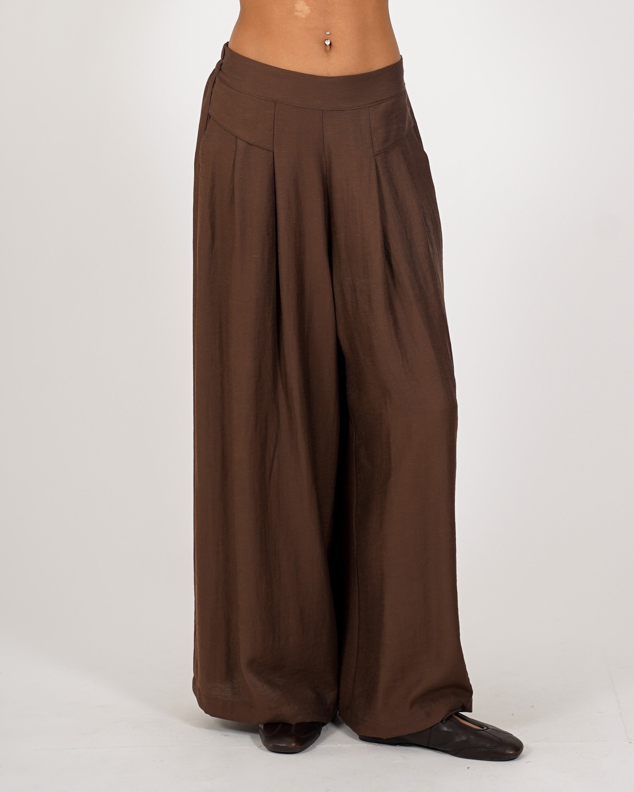 Pantaloni con baschina e gamba larga in lino - Fidata