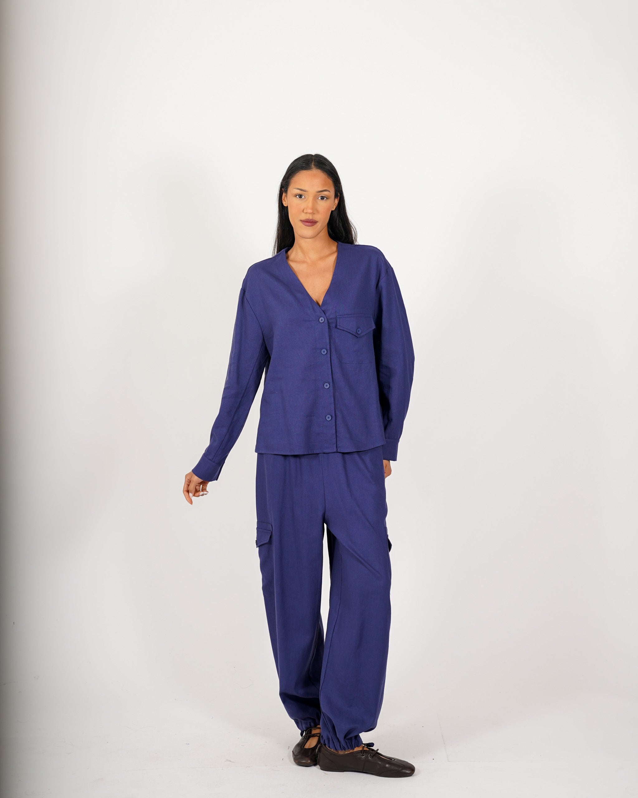 Pantaloni cargo in misto lino - Eleganza