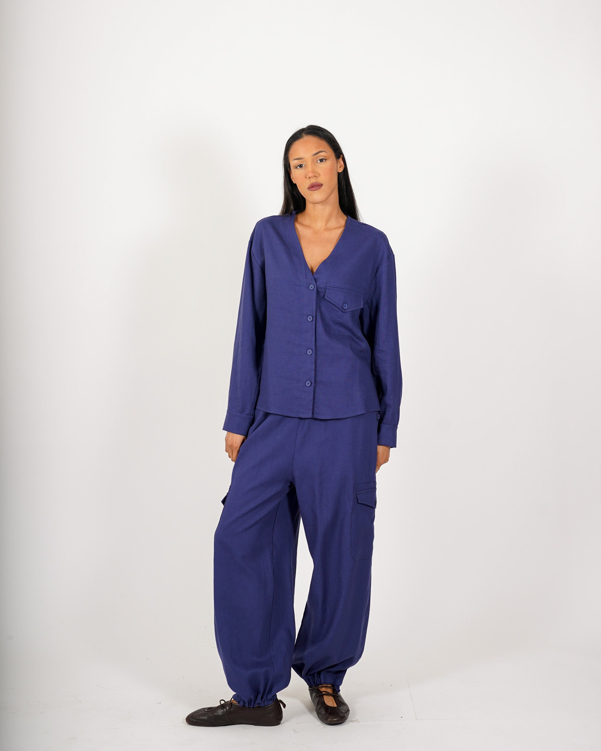 Pantaloni cargo in misto lino - Eleganza