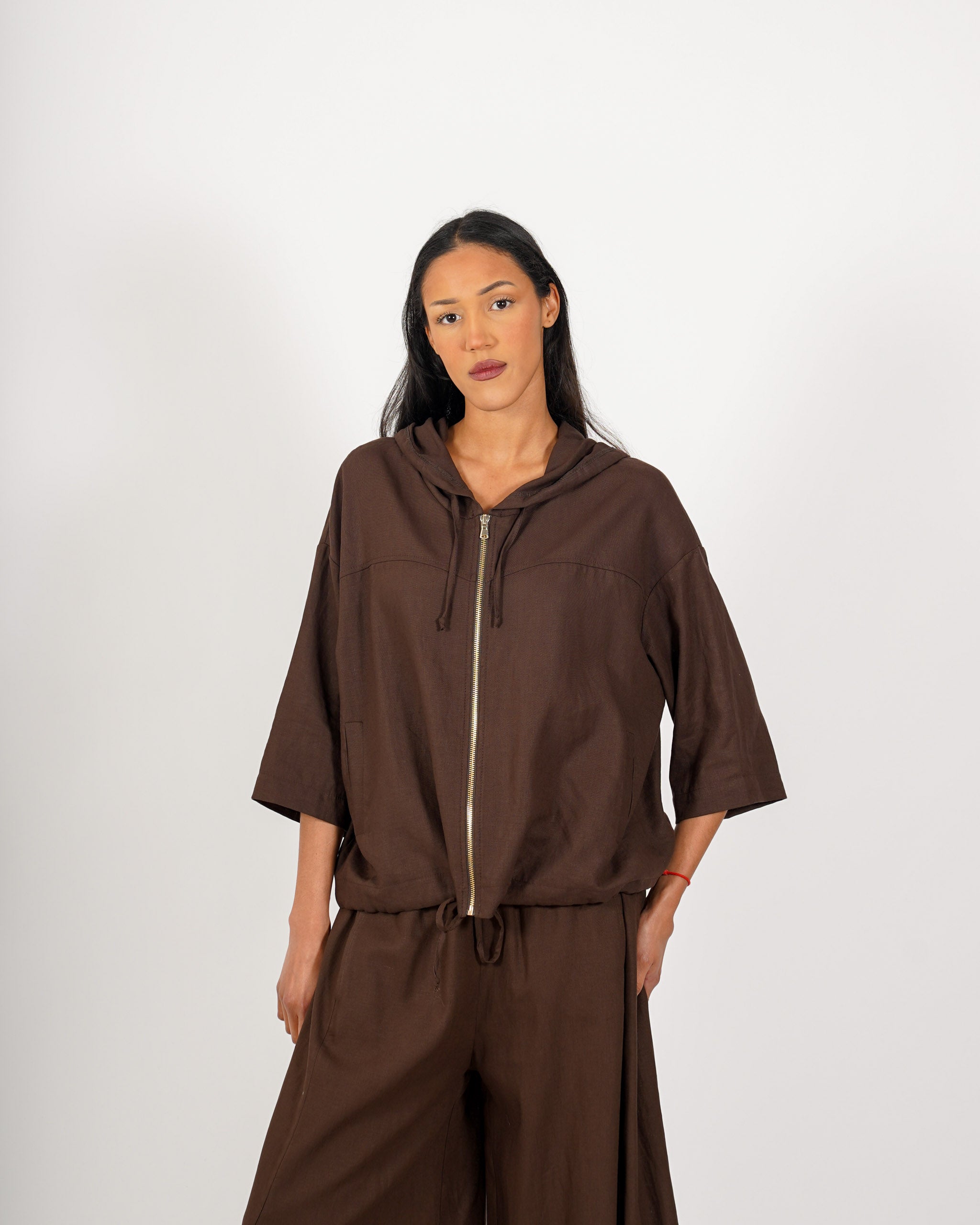 Bomber con cappuccio in lino - Dolcezza