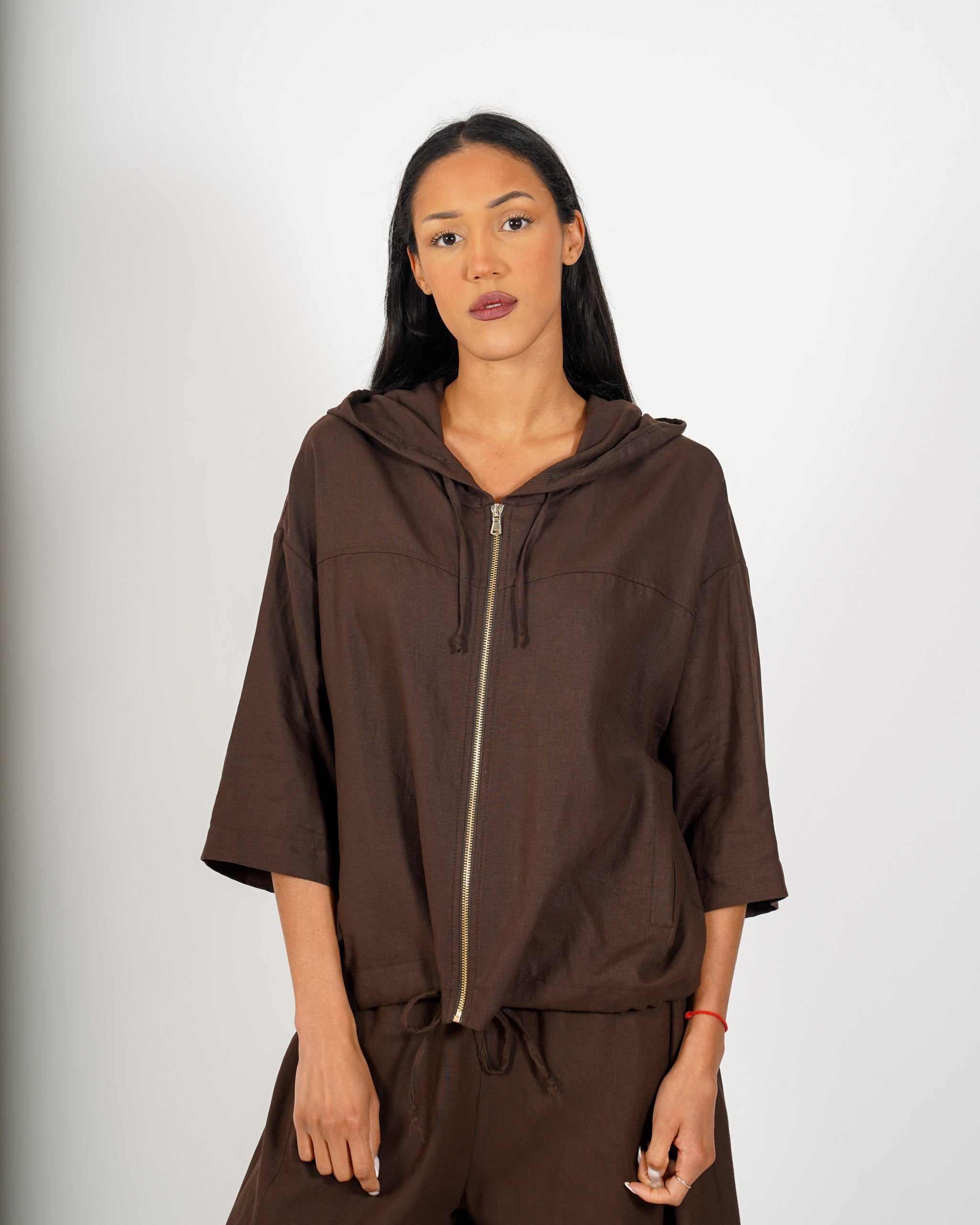Bomber con cappuccio in lino - Dolcezza