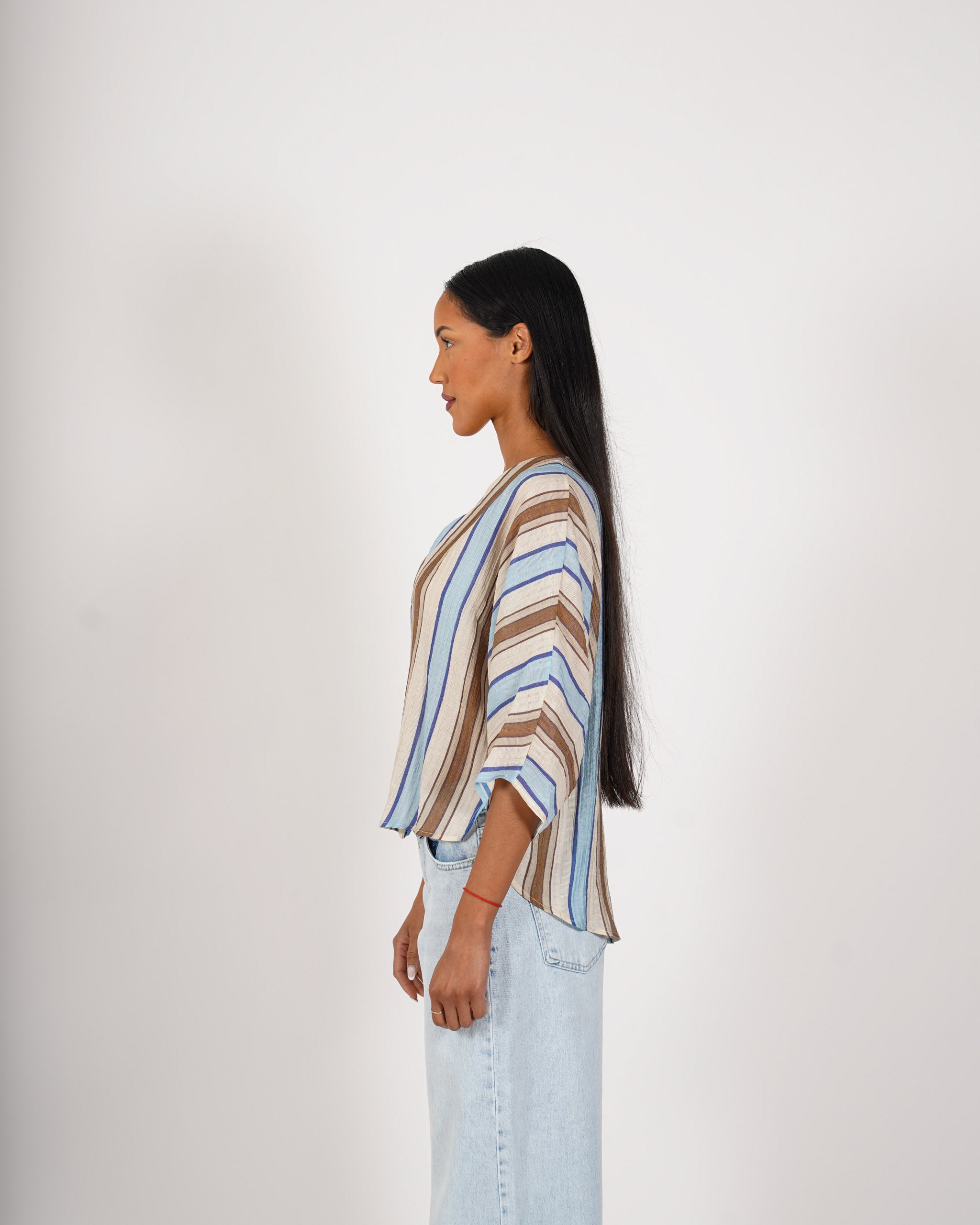 Blusa smanicata scollo a v in cotone - Gelata