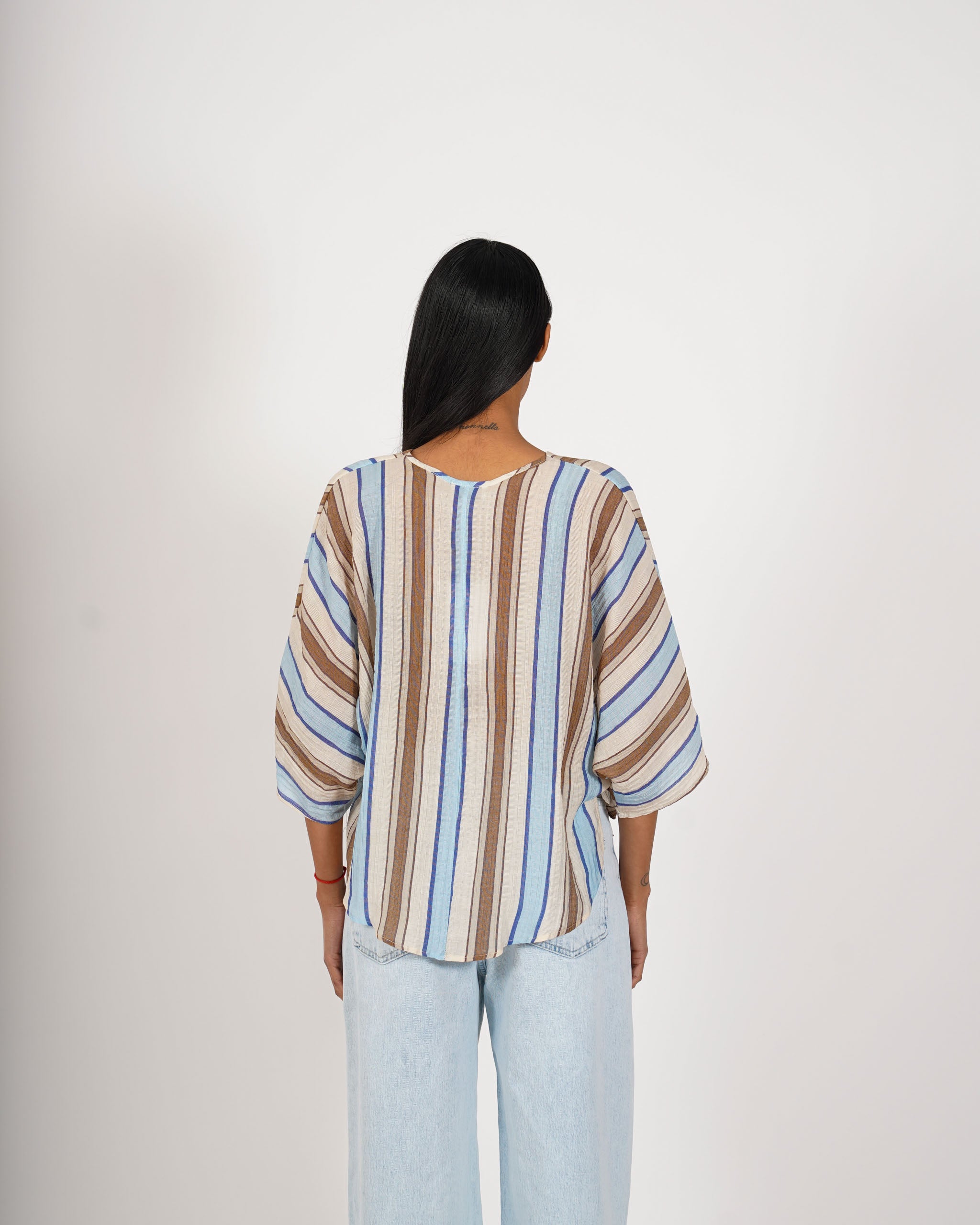 Blusa smanicata scollo a v in cotone - Gelata