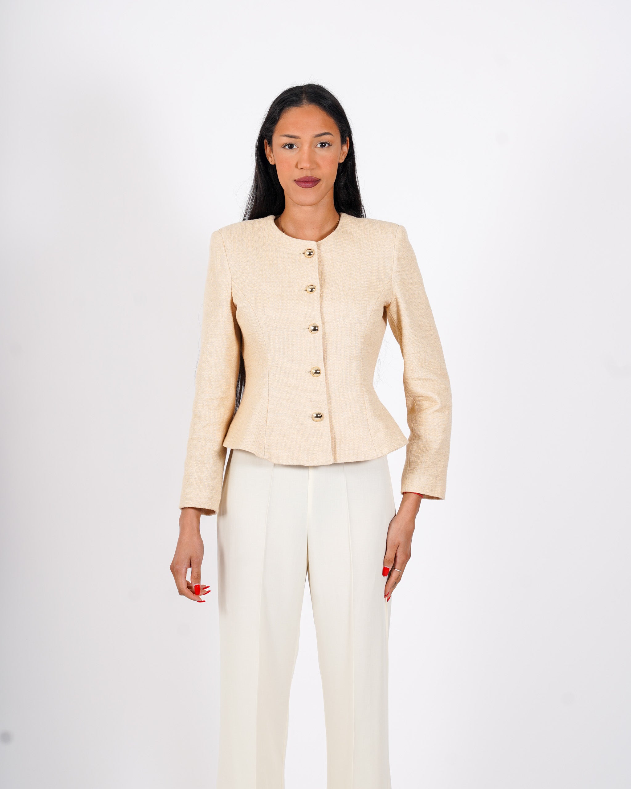 Giacca con bottoni oro in tessuto boucle - Flaminia