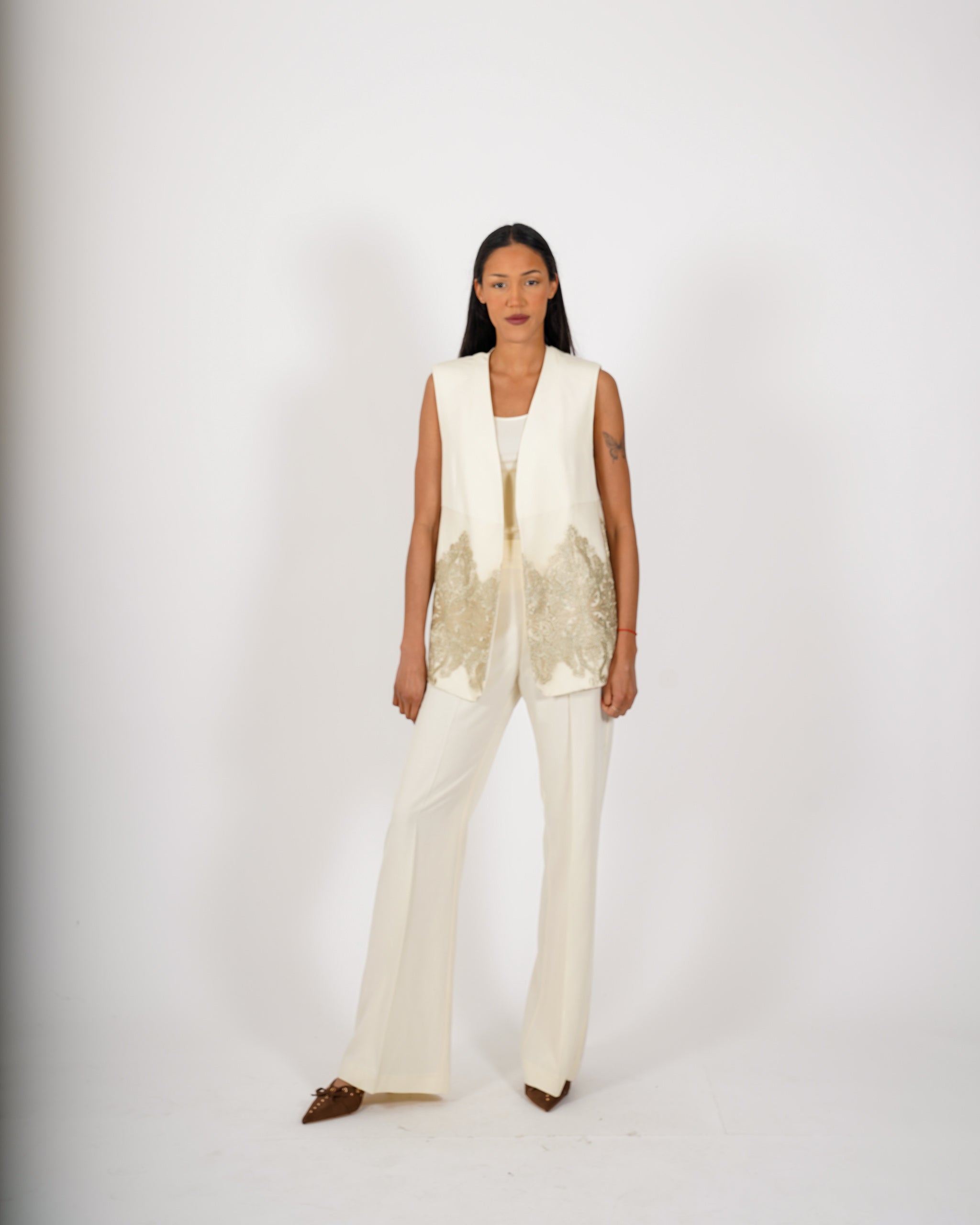 Gilet lungo con ricamo oro - Ghiotta