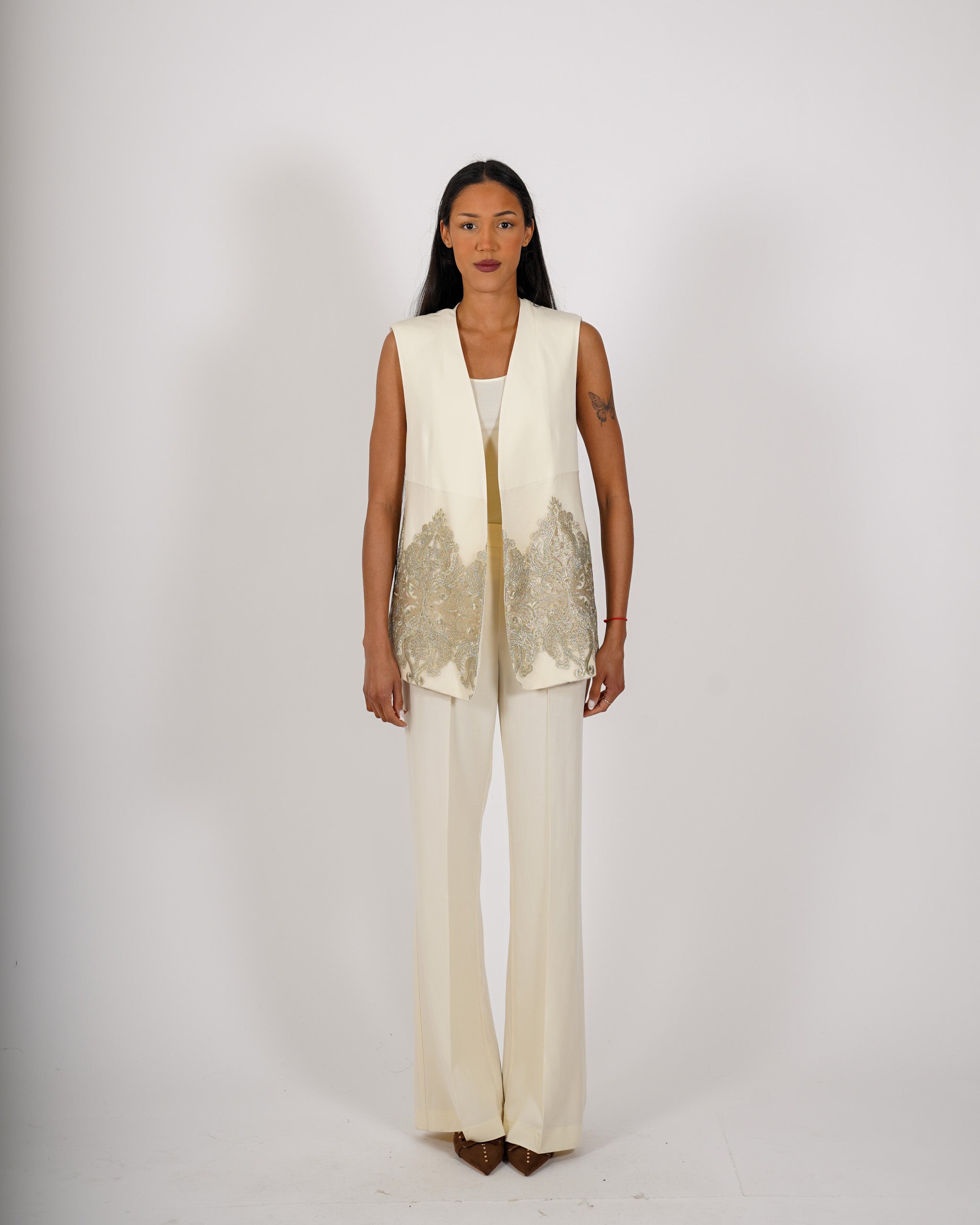 Gilet lungo con ricamo oro - Ghiotta