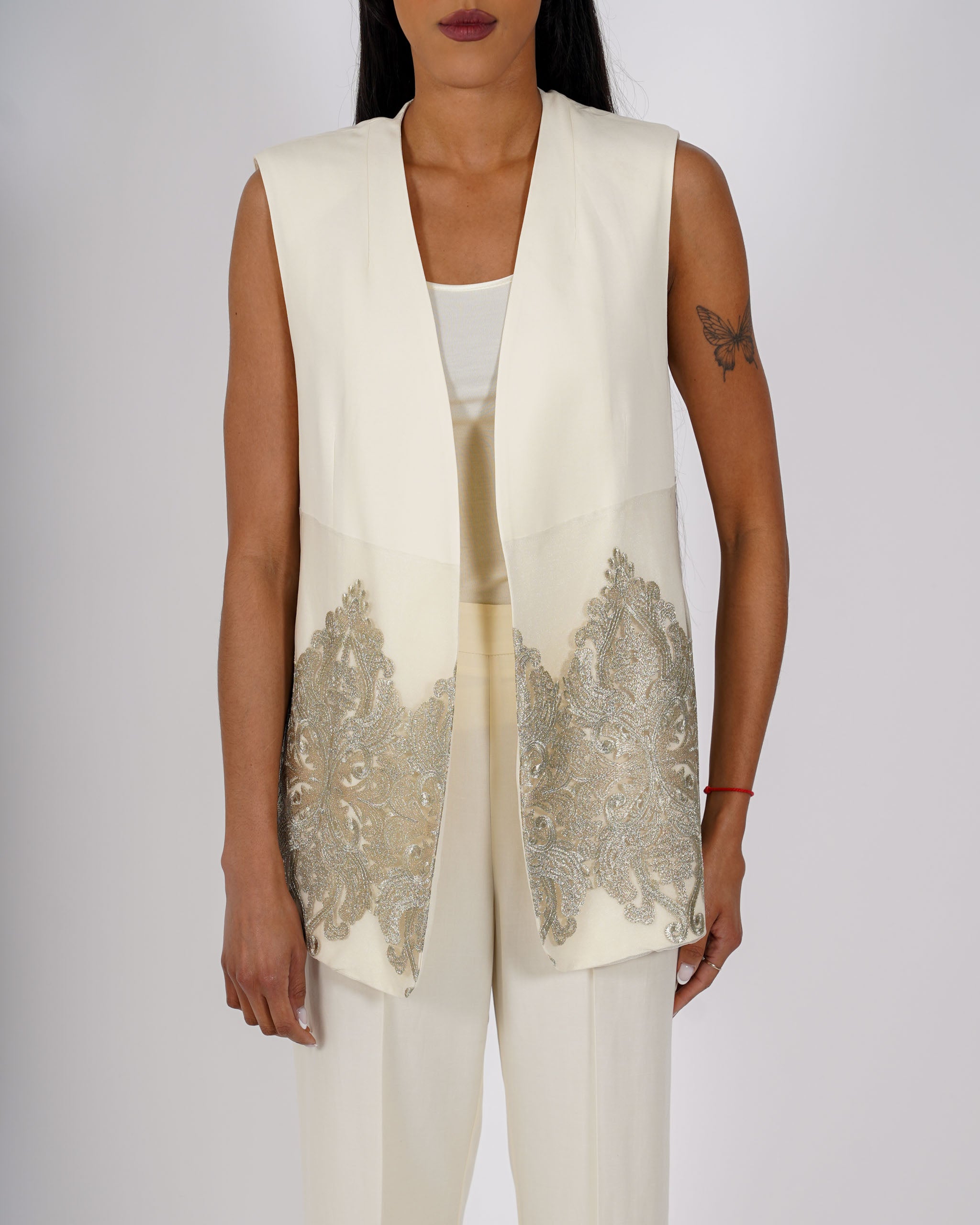 Gilet lungo con ricamo oro - Ghiotta